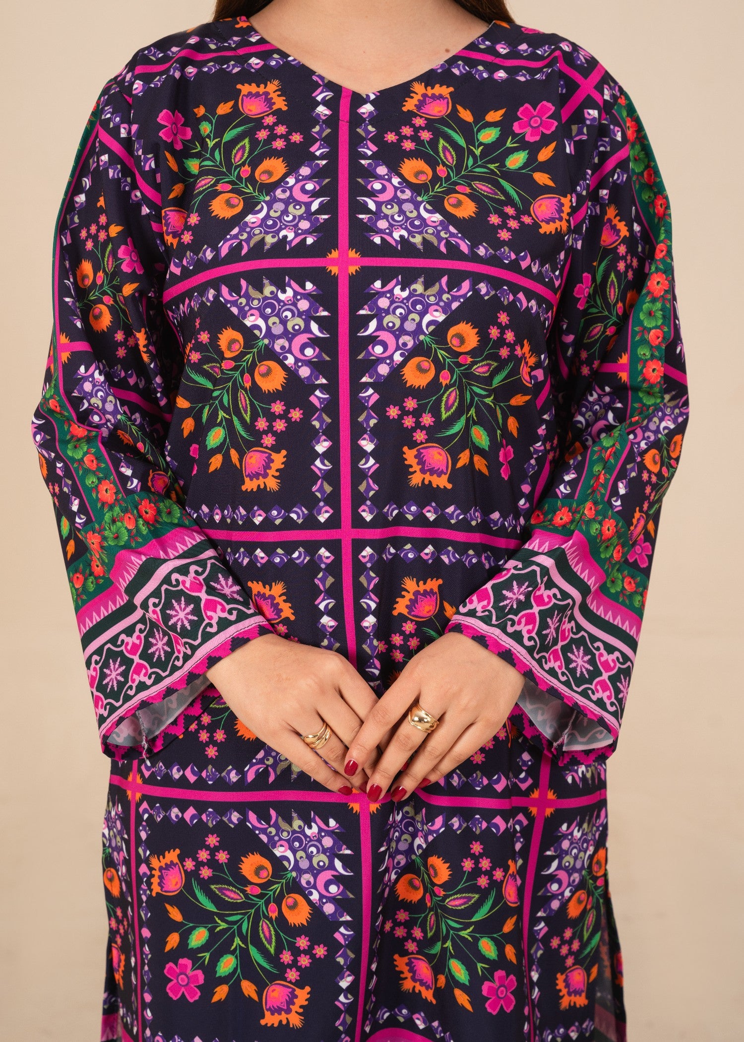 silk crepe Kurta Set in Purple