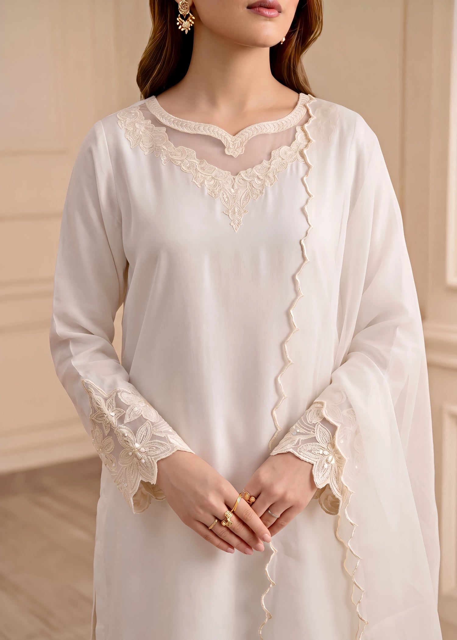 silk Gharara in Off-white