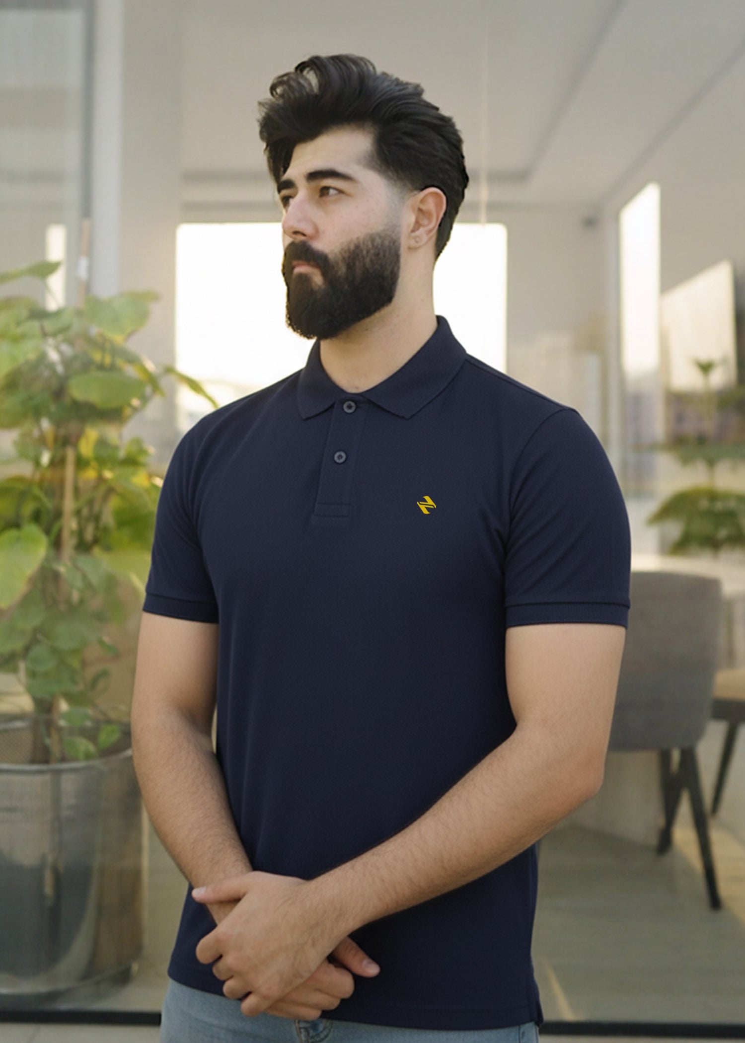 cambric cotton Polo Shirt in Navy blue
