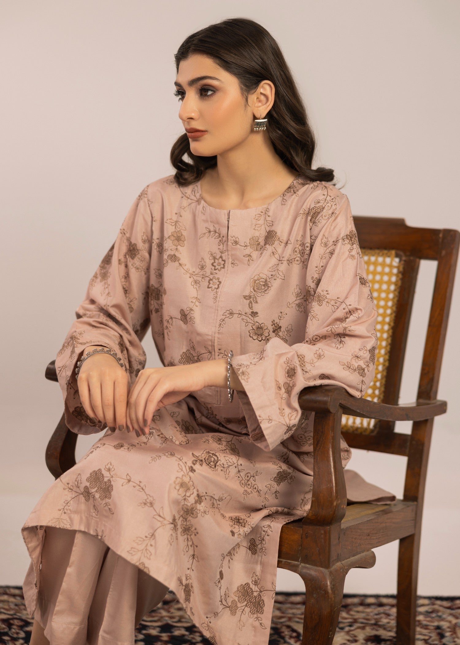 chambray Kurta Set in Peach pink