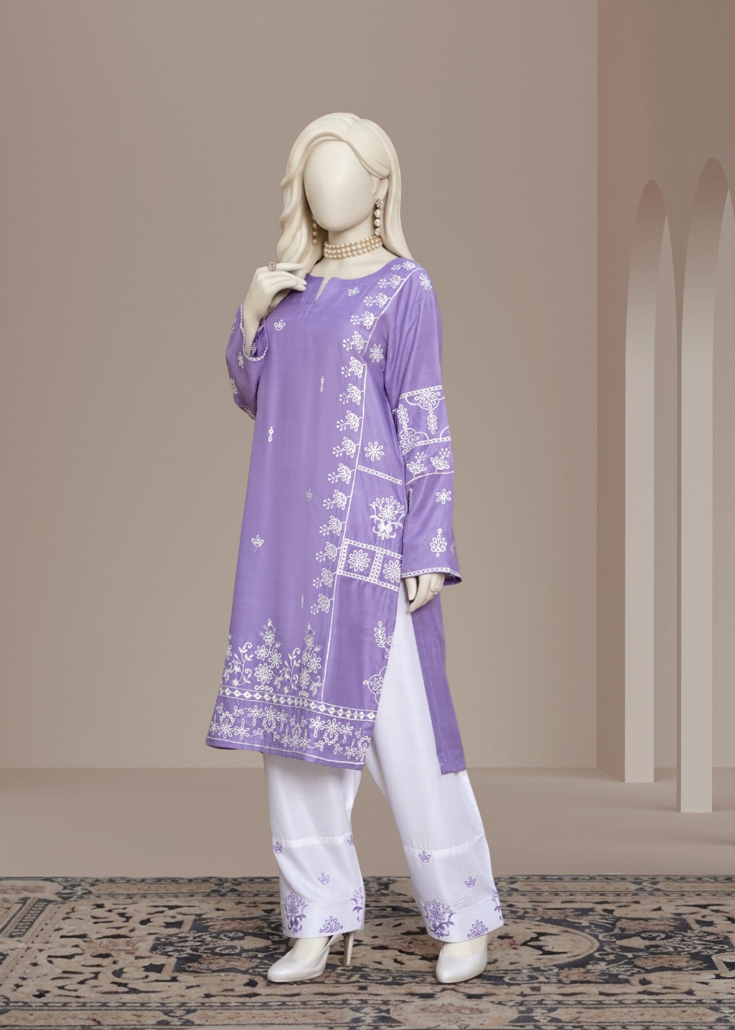 arabic lawn Kurta Set in Lavender