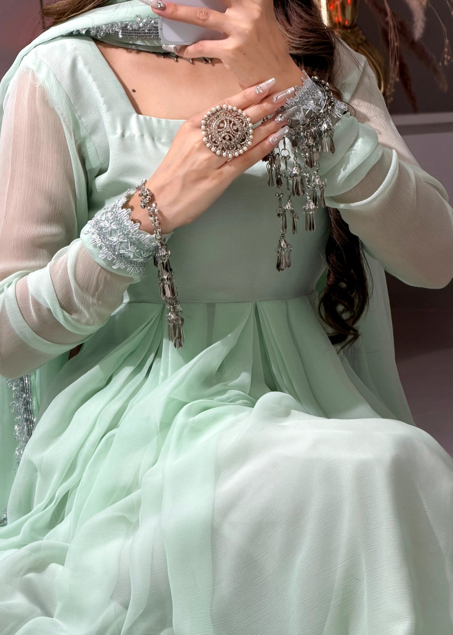 bemberg crinkle chiffon Maxi in Tea green