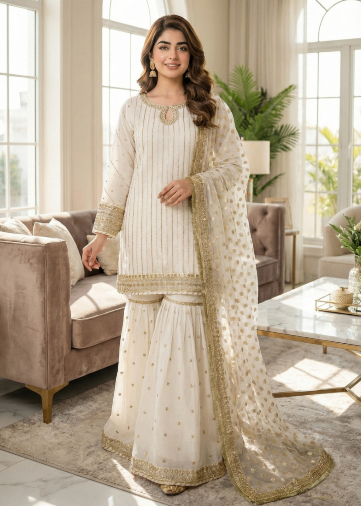chiffon Gharara in Off-white