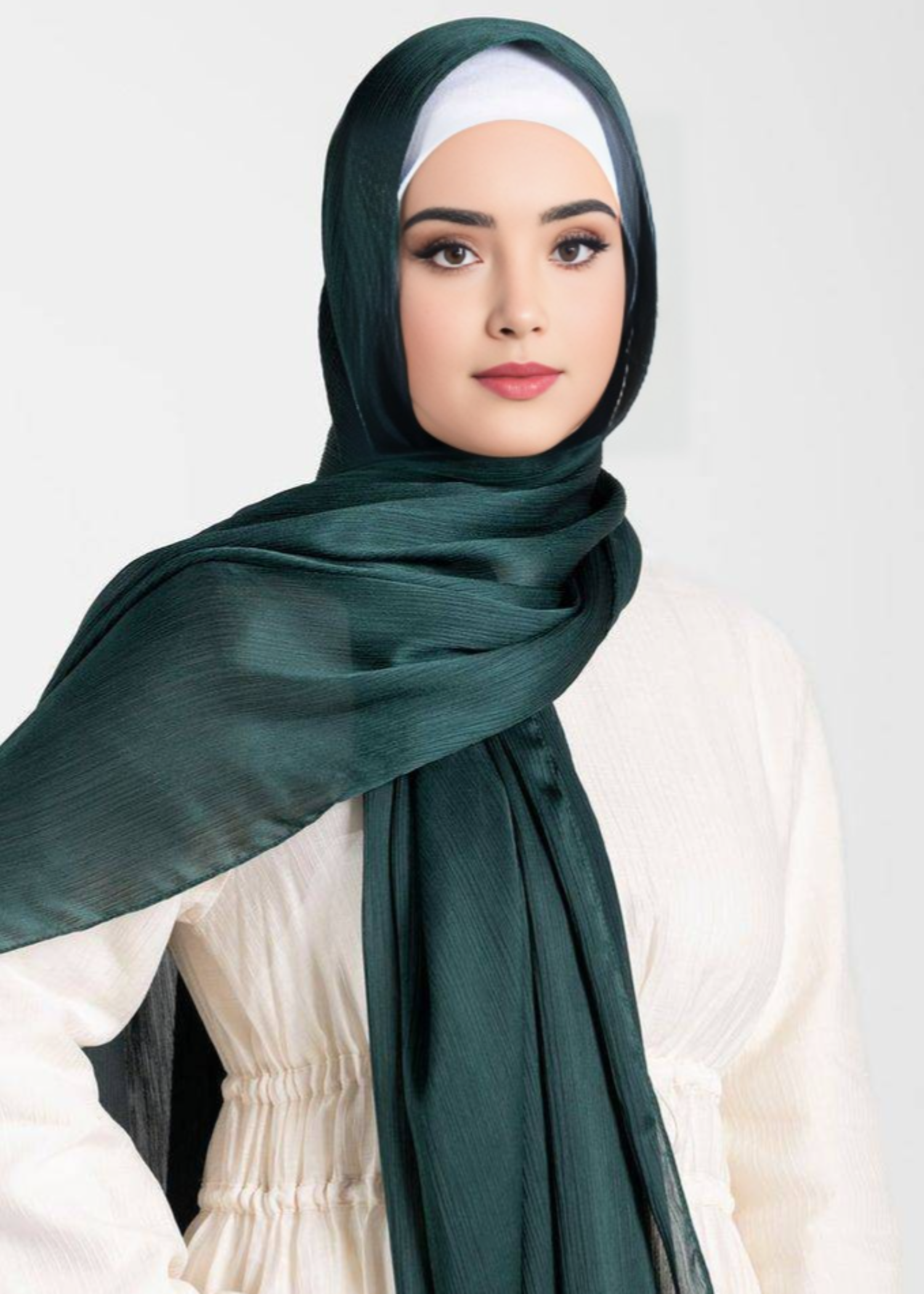 satin crepe Hijab in Bottle green