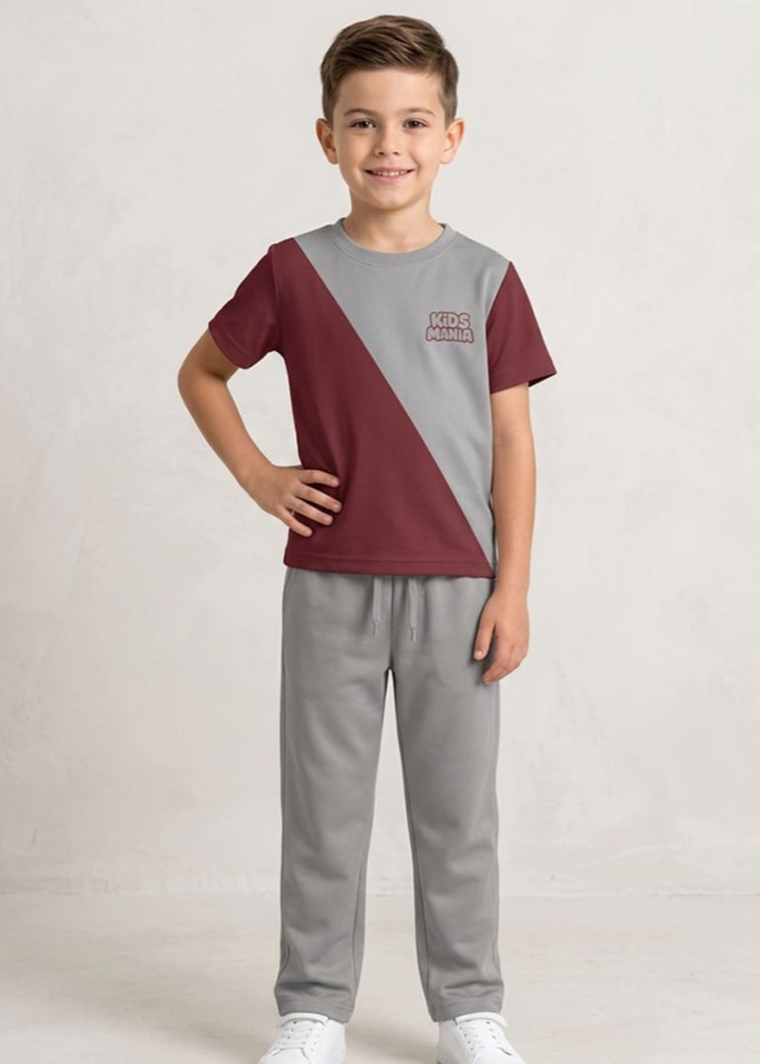 interlock knit Tracksuit in Ash grey, maroon
