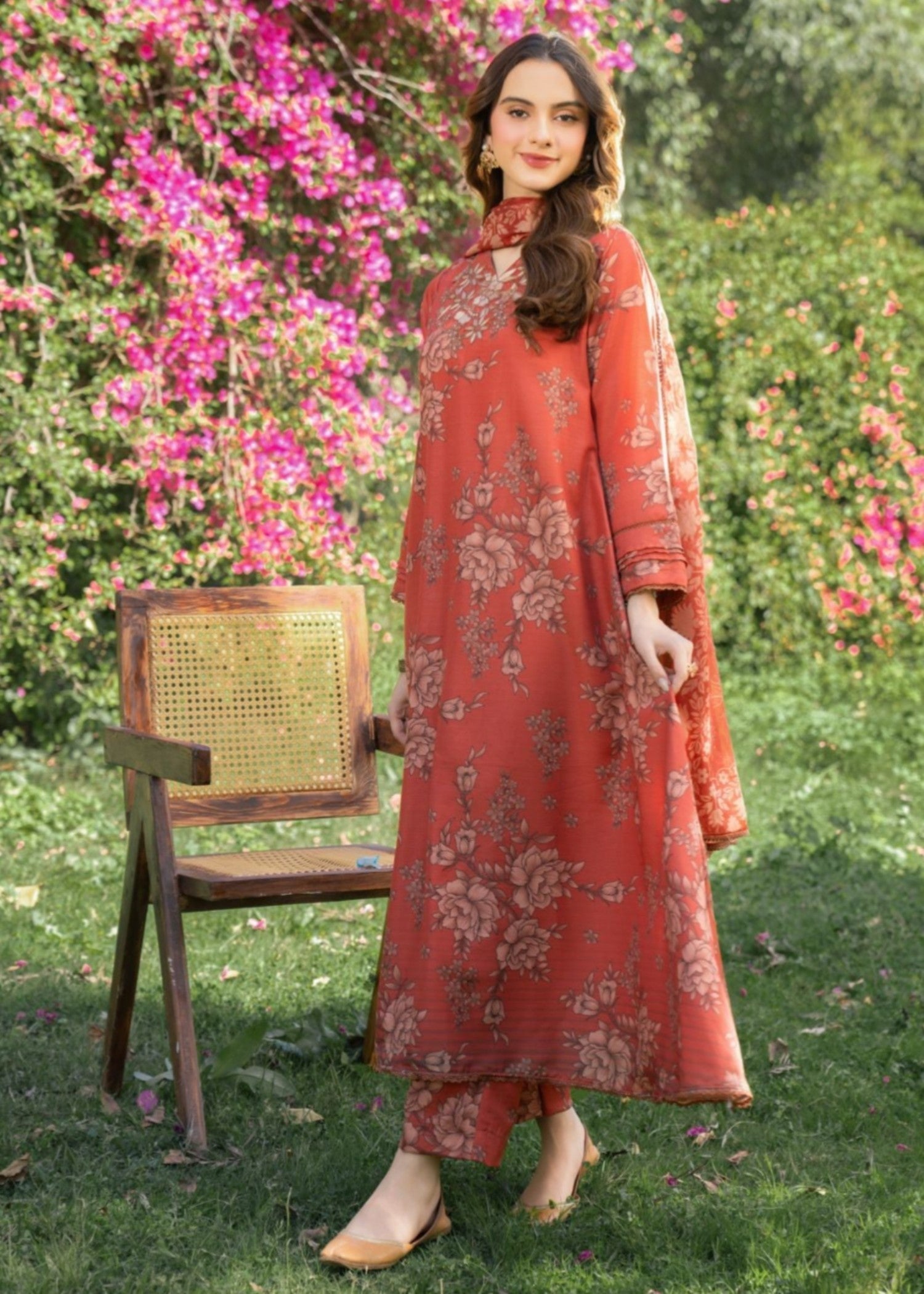 lawn Pishwas in Orange