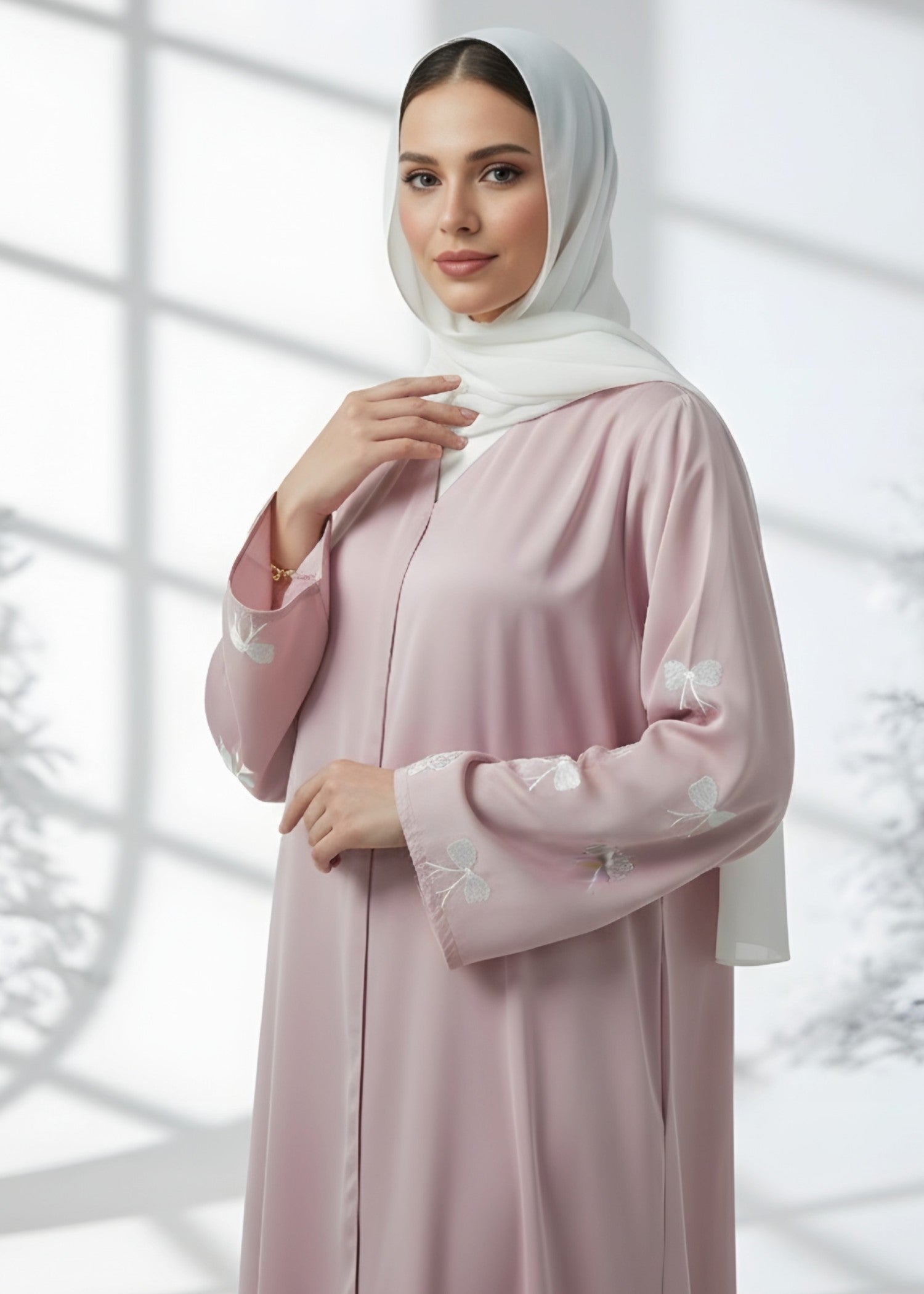 nidha blend Abaya in Cherry blossom pink