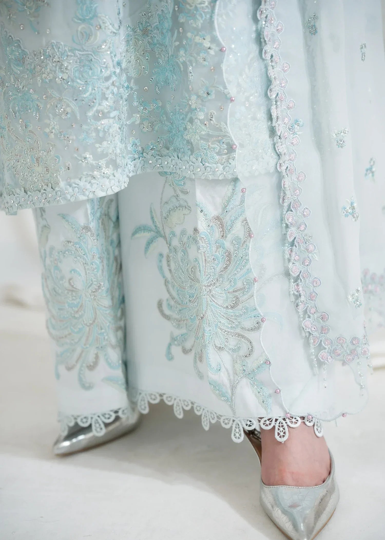georgette chiffon Kurta Set in Ice blue