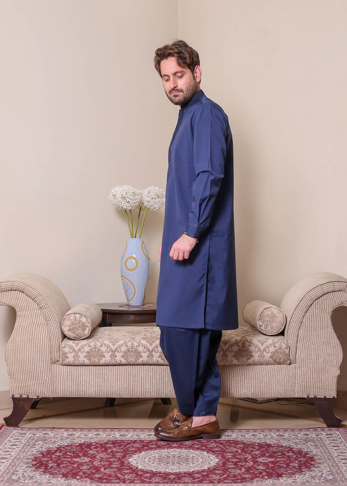 cotton satin Shalwar Kameez in Royal blue