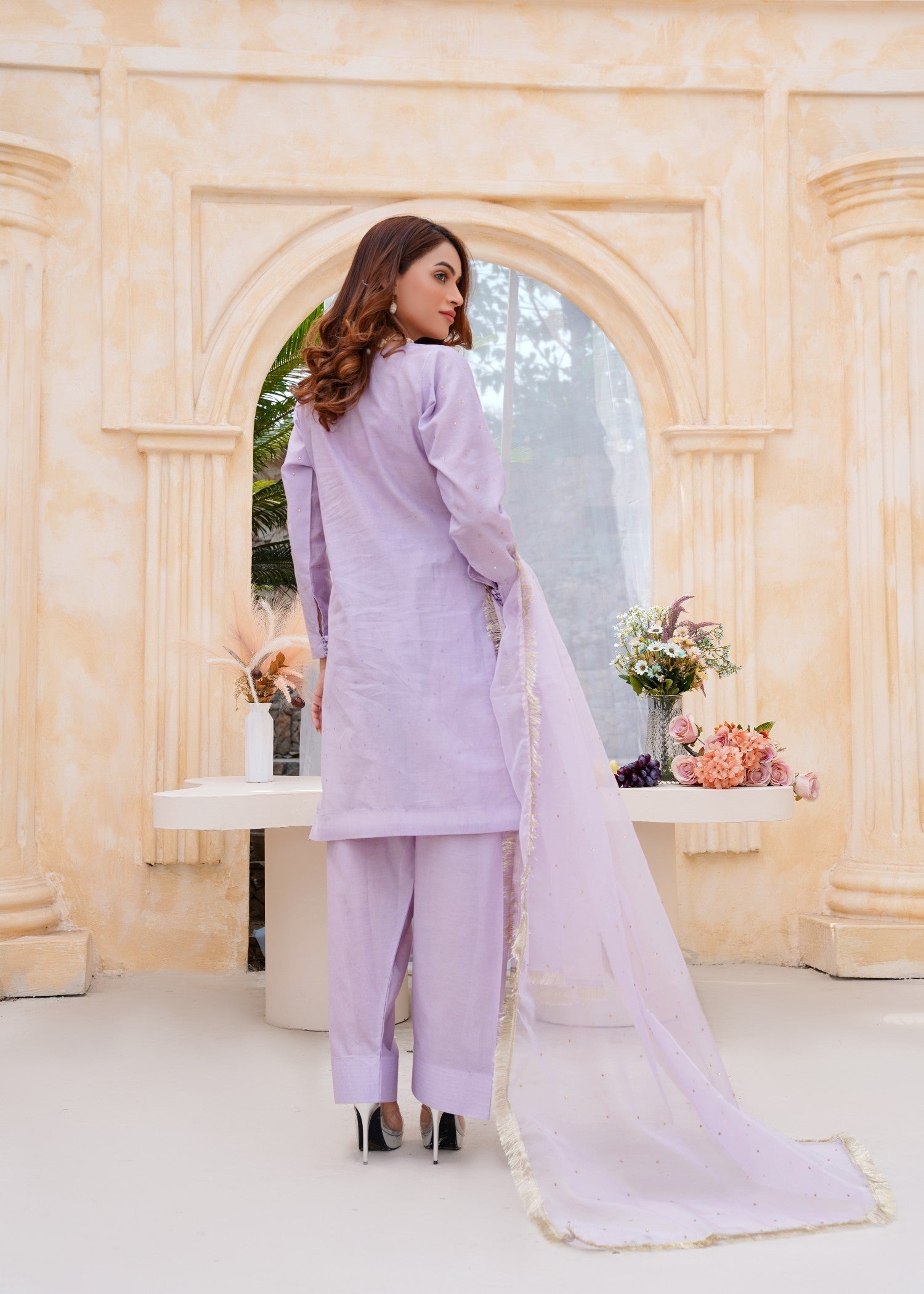 cotton silk Kurta Set in Lilac