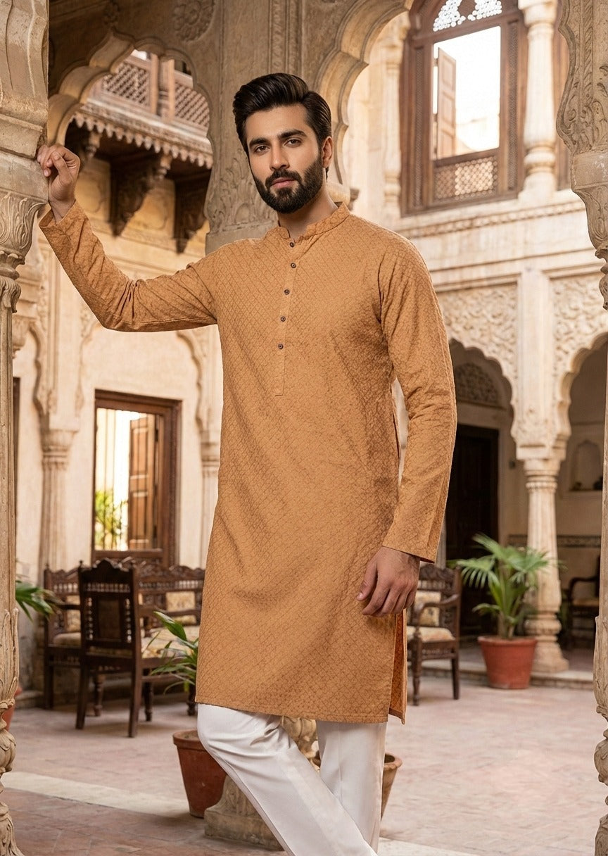 chikankari cotton Kurta in Orange