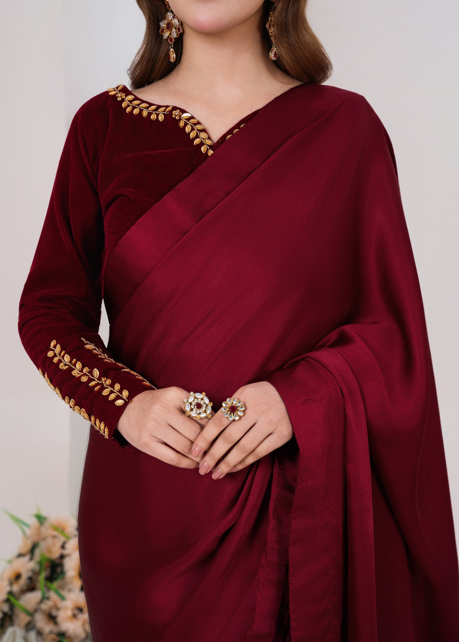 chinese micro velvet 9000 Saree in Maroon