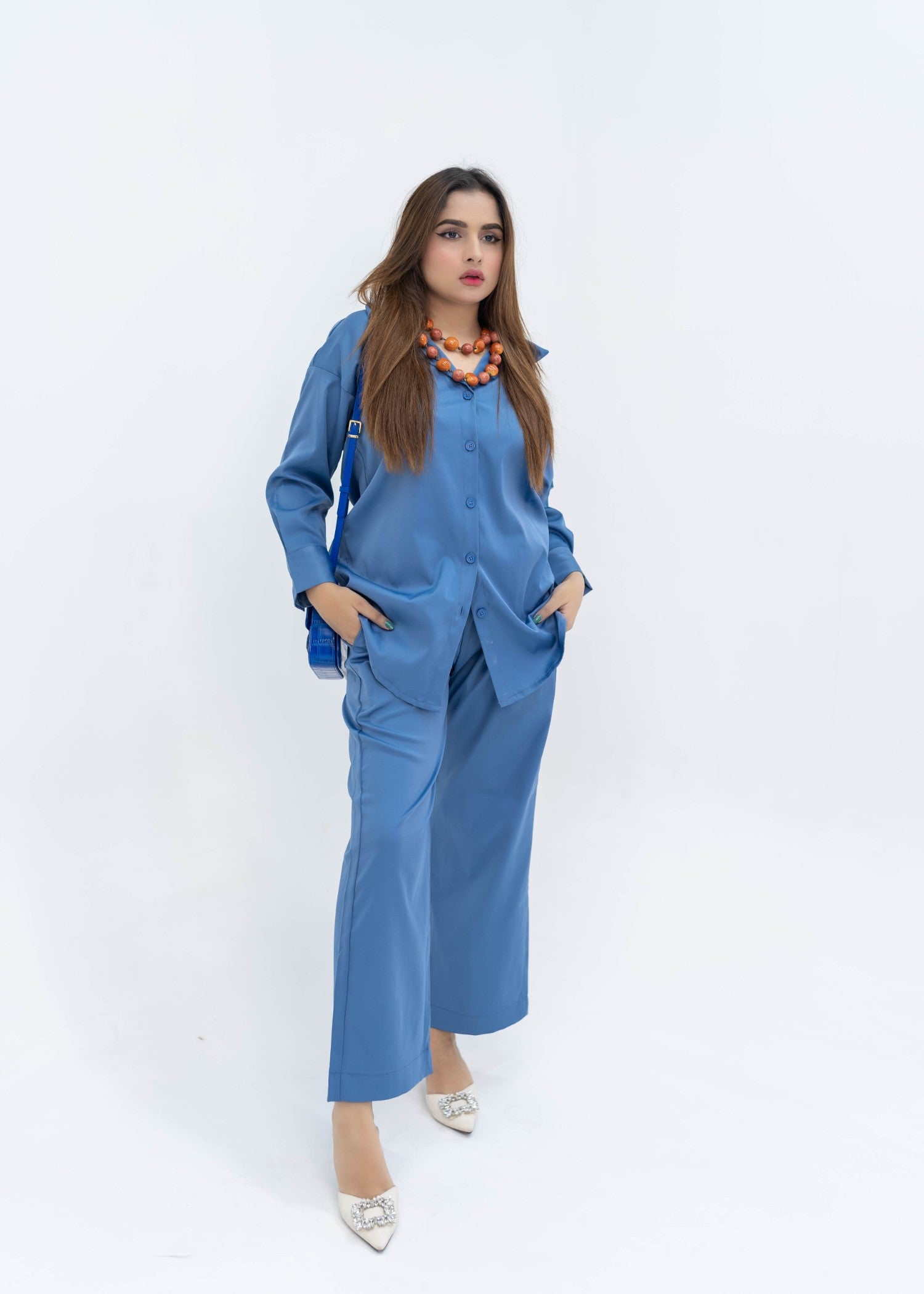 leatherette Co Ord Sets in Sapphire blue