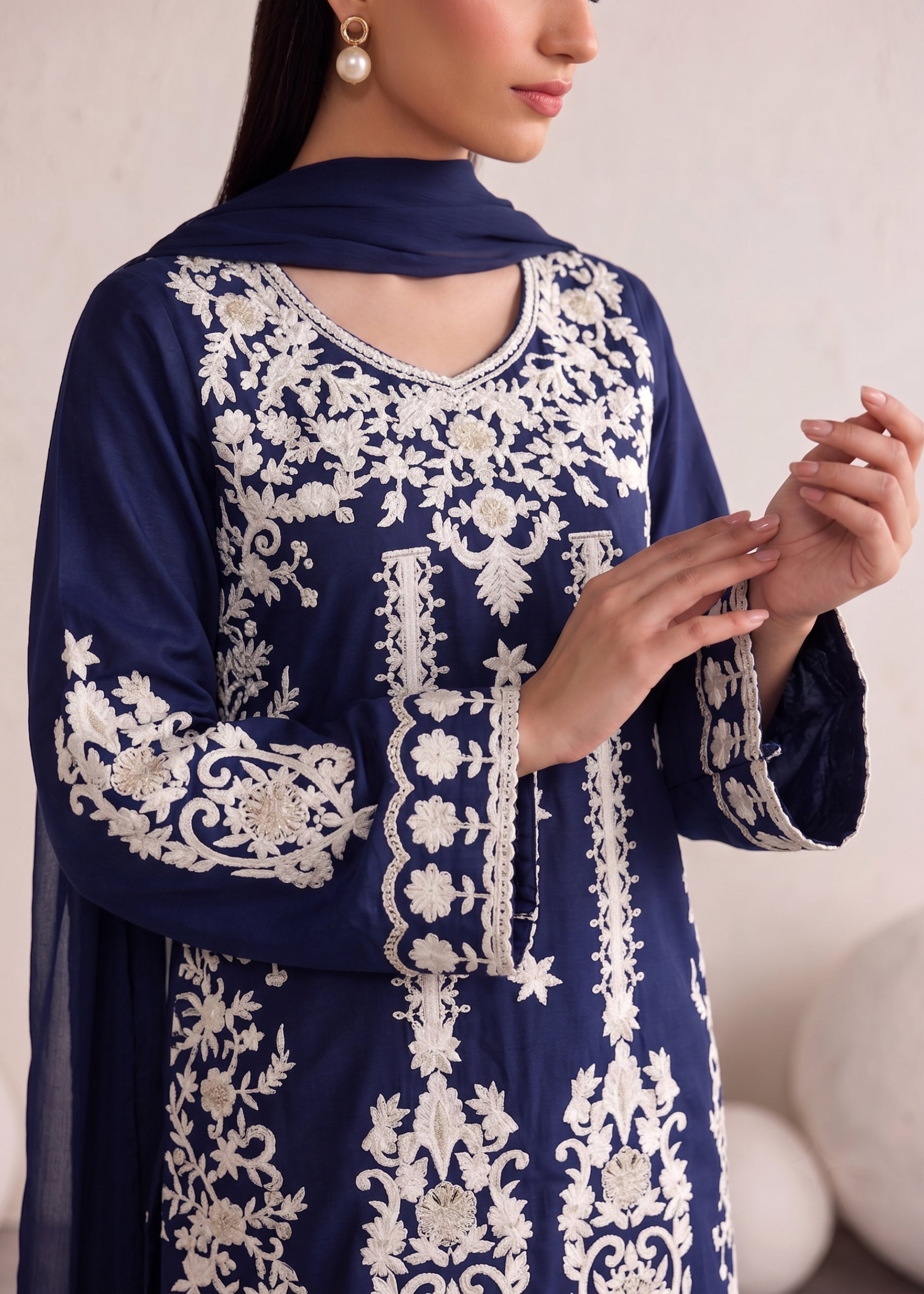 linen Kurta Set in Navy blue