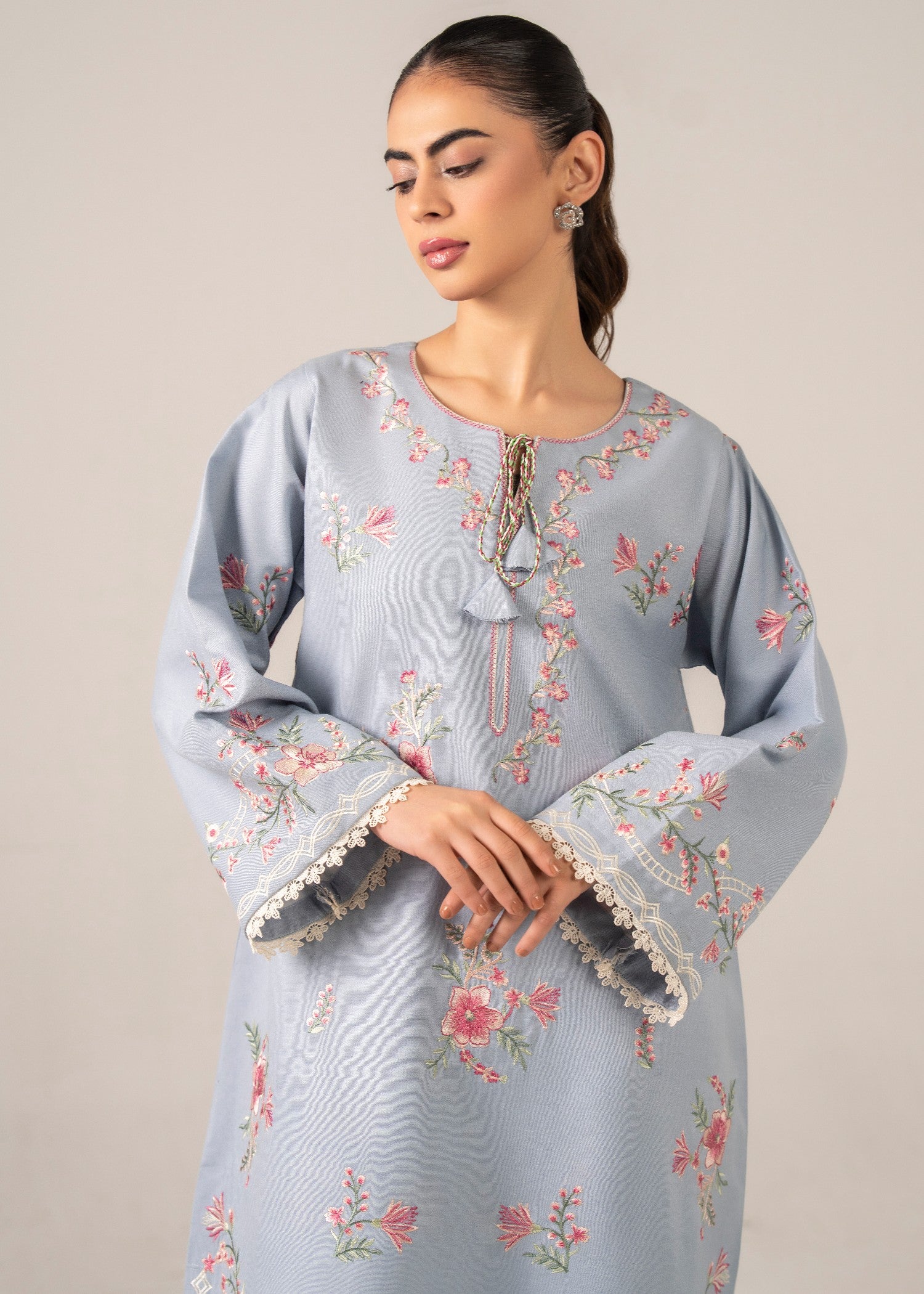 dhanak linen Kurta Set in Powder blue