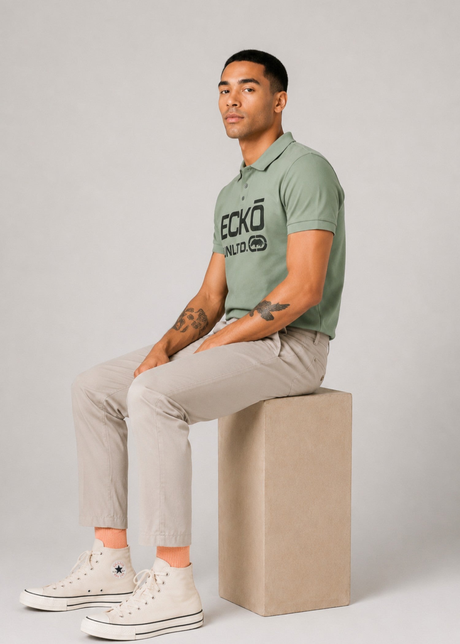 cotton jersey Polo Shirt in Moss green
