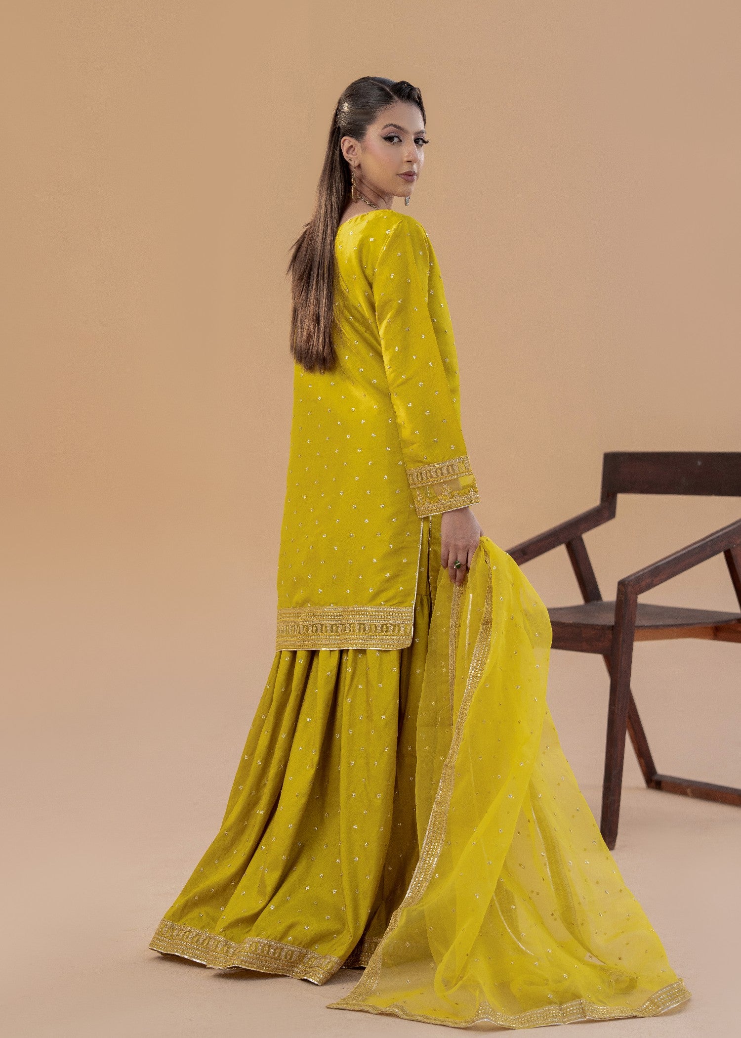 silk Gharara in Yellow green