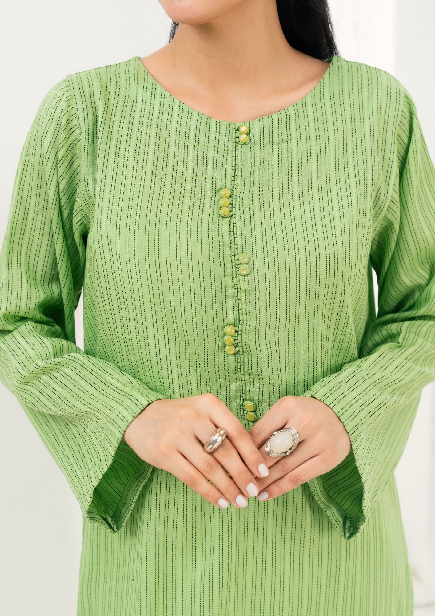 textured lawn Kurti in Herb green