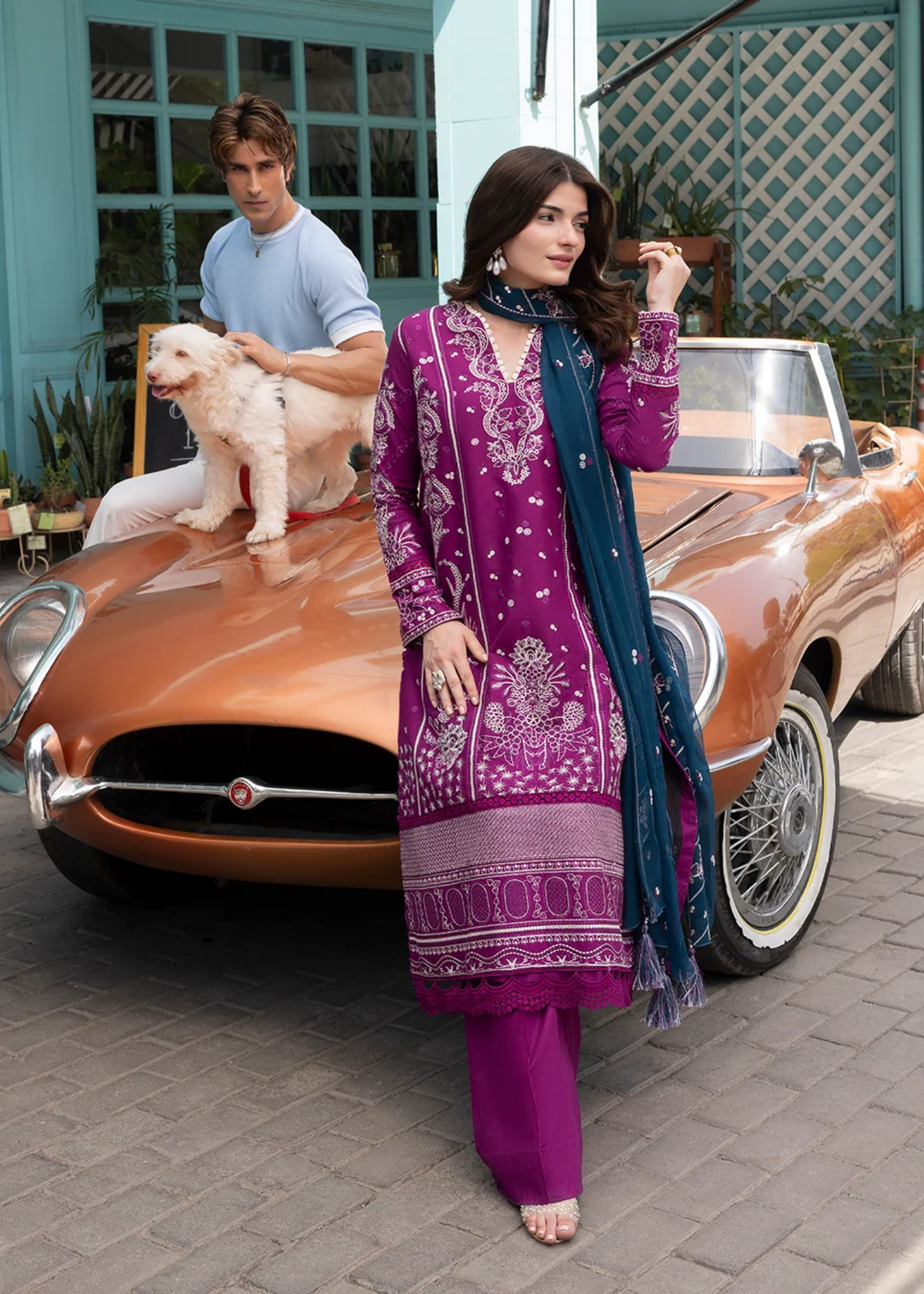 lawn Kurta Set in Magenta haze