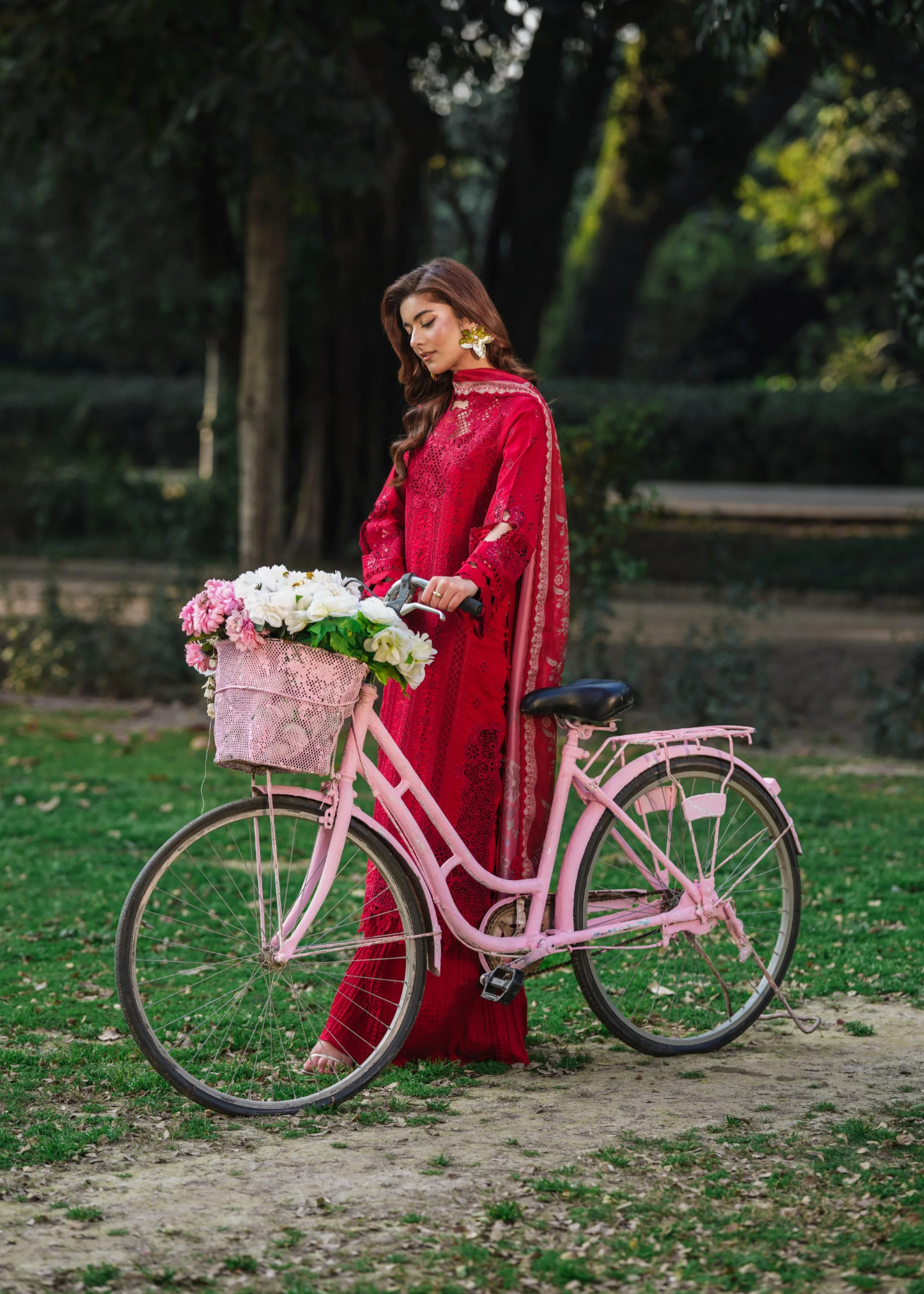 lawn Kurta Set in Persian red