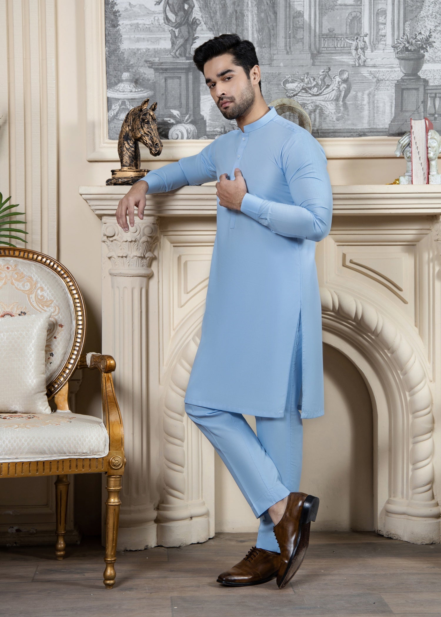wash & wear Kurta Set in Sky