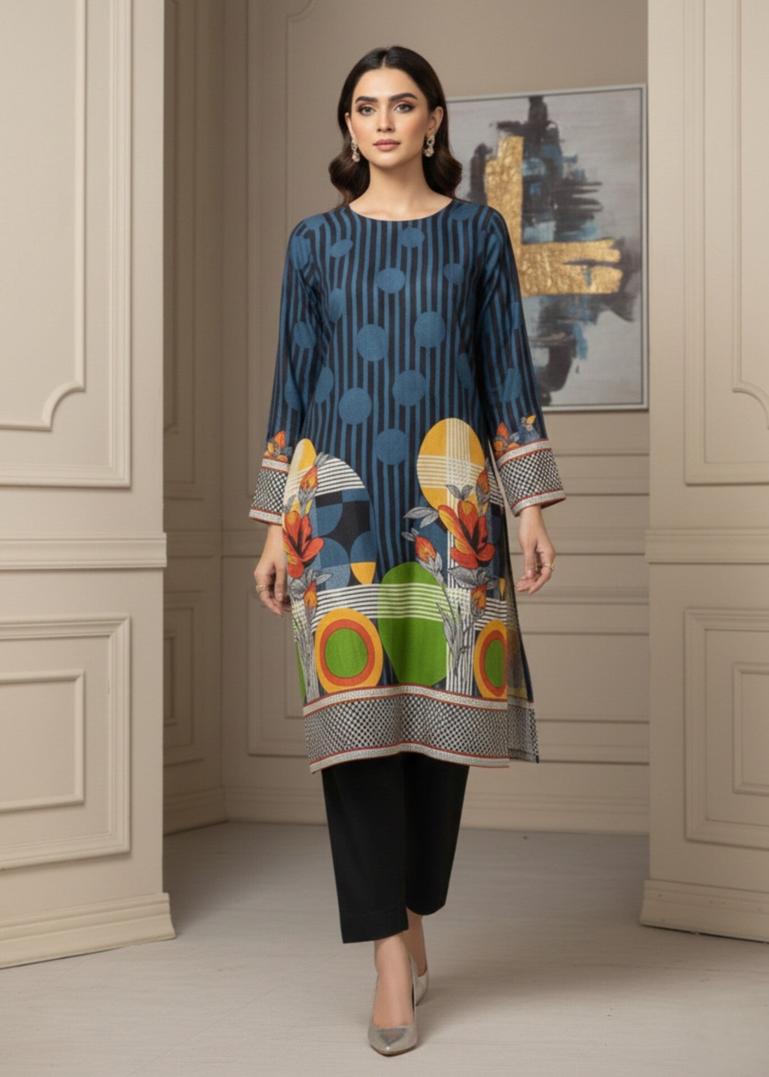 linen Kurta Set in Black, navy blue, cobalt blue
