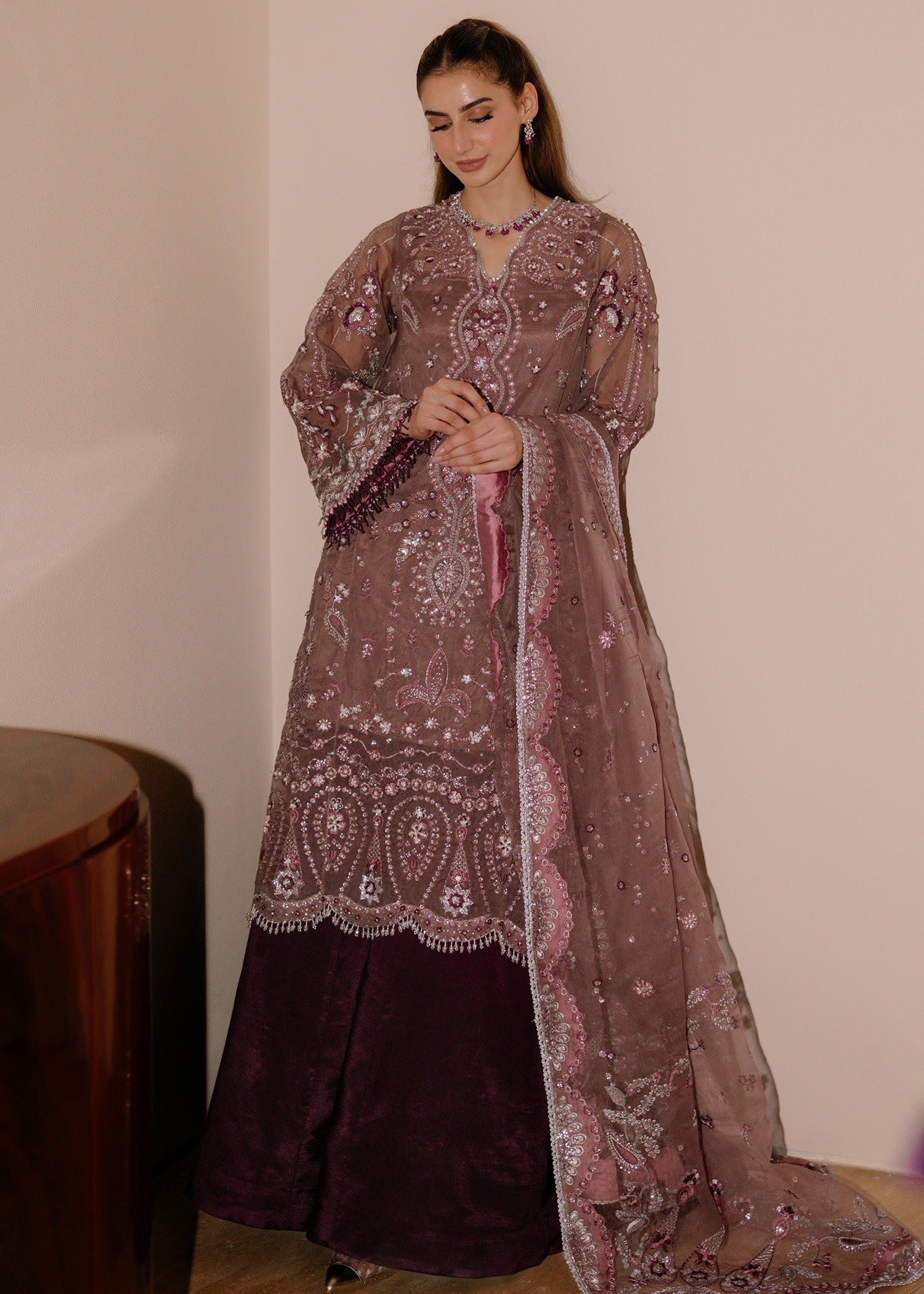 organza Unstitched in Purple, mauve