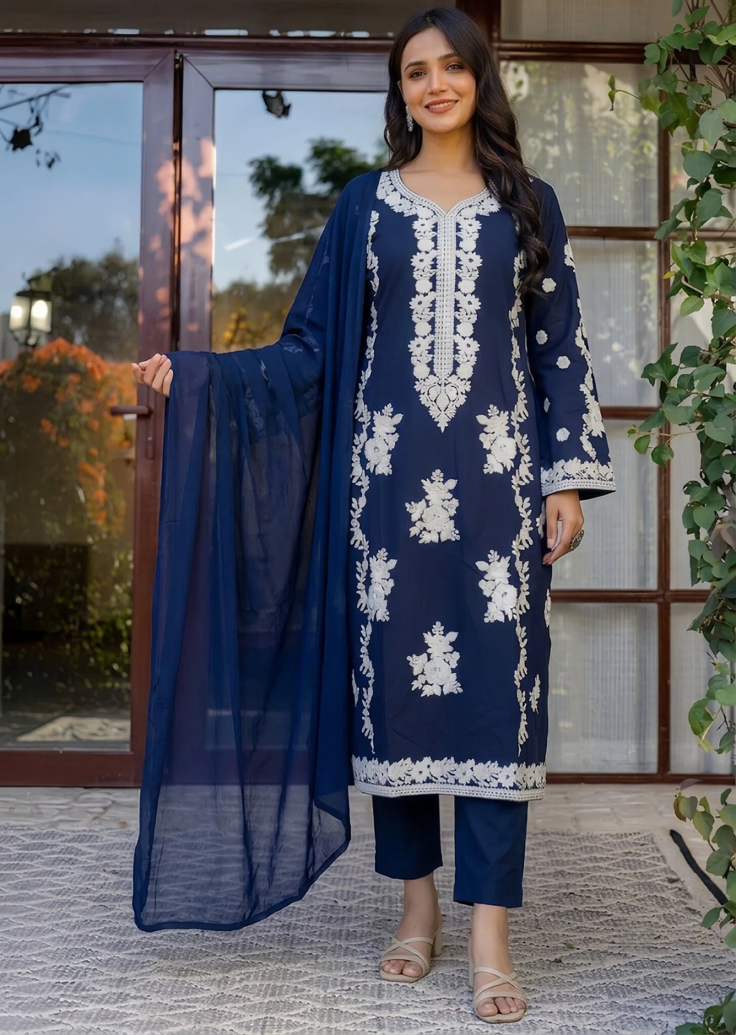 lawn cotton Kurta Set in Midnight