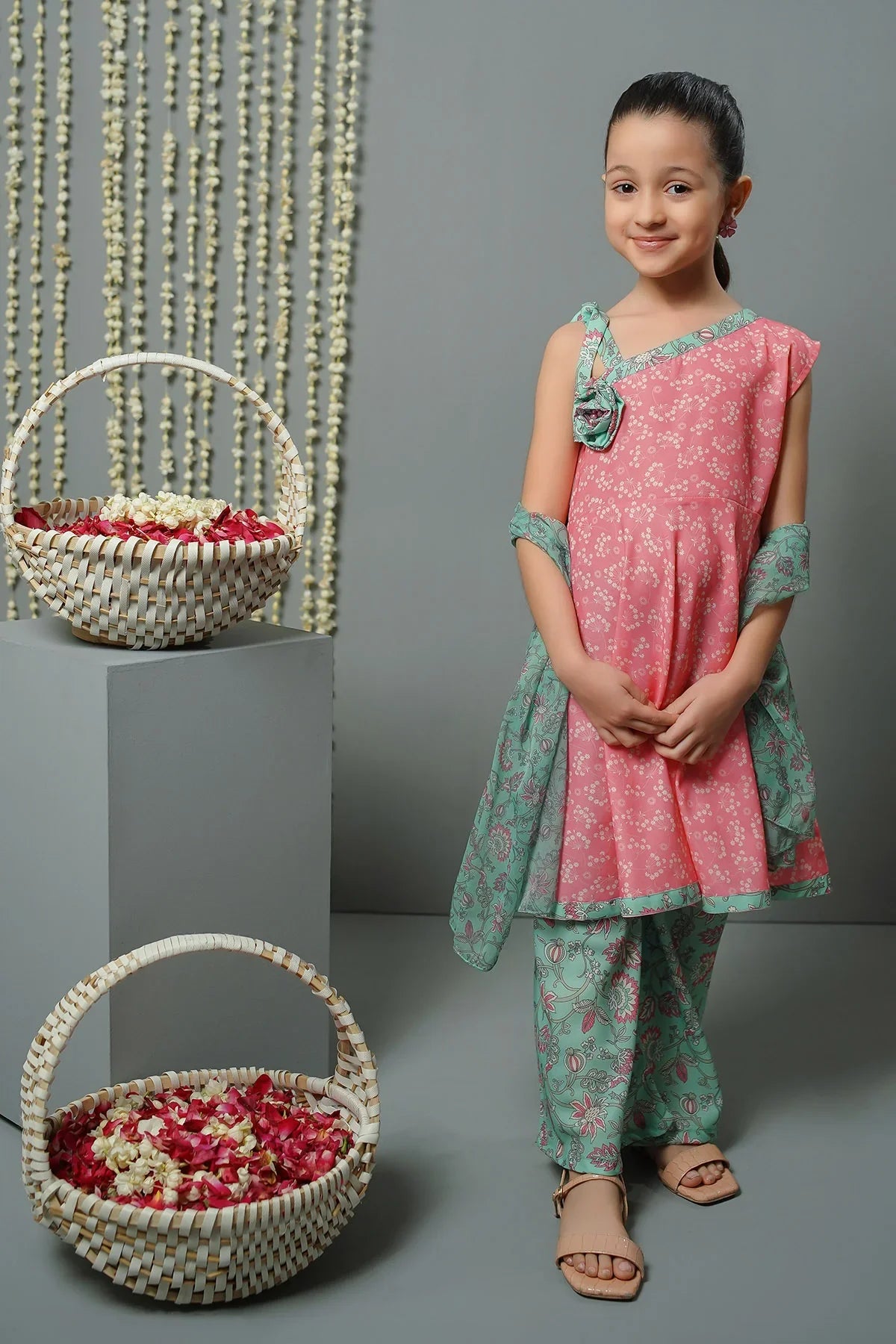 bemberg crinkle chiffon Short Frock in Pink