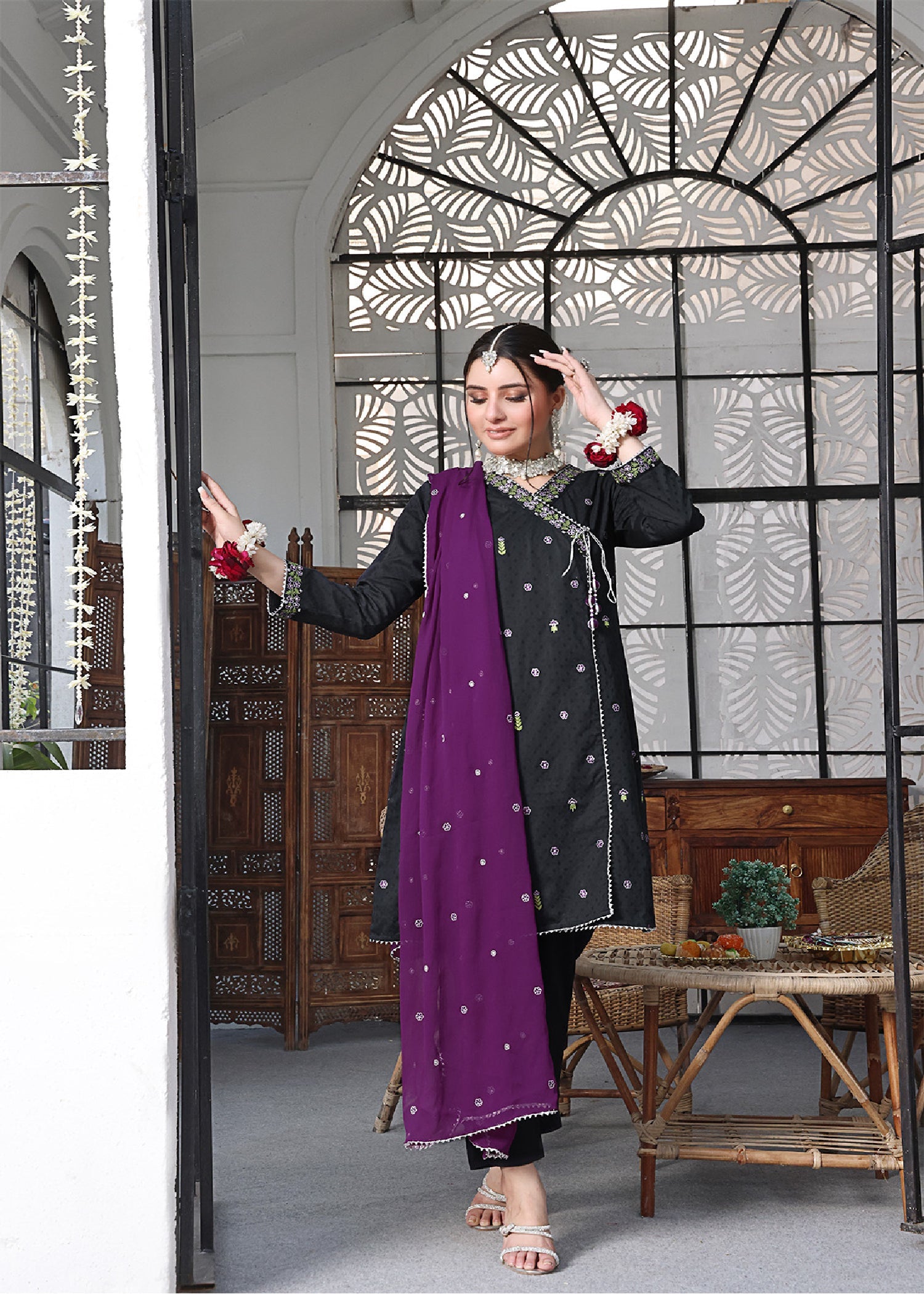 lawn Angrakha in Black