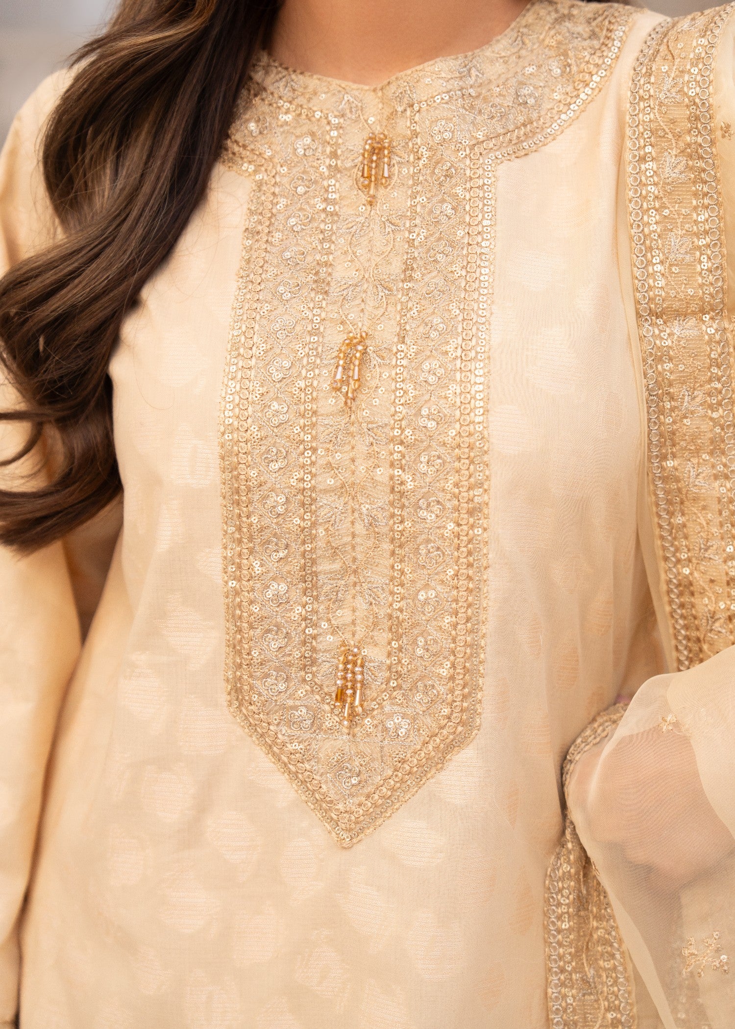 jacquard Kurta Set in Cream