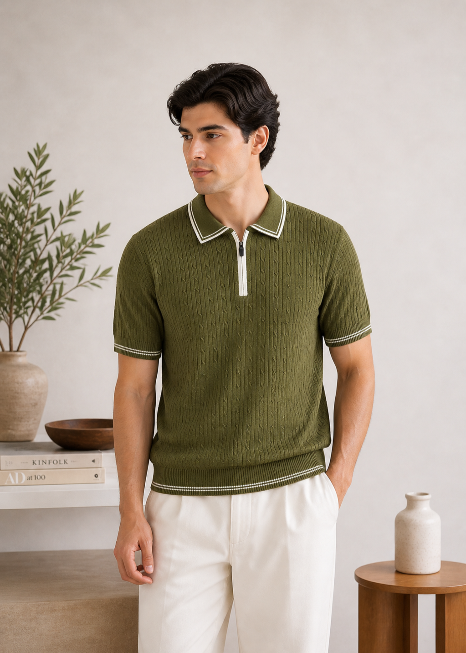 cotton Polo Shirt in Moss green