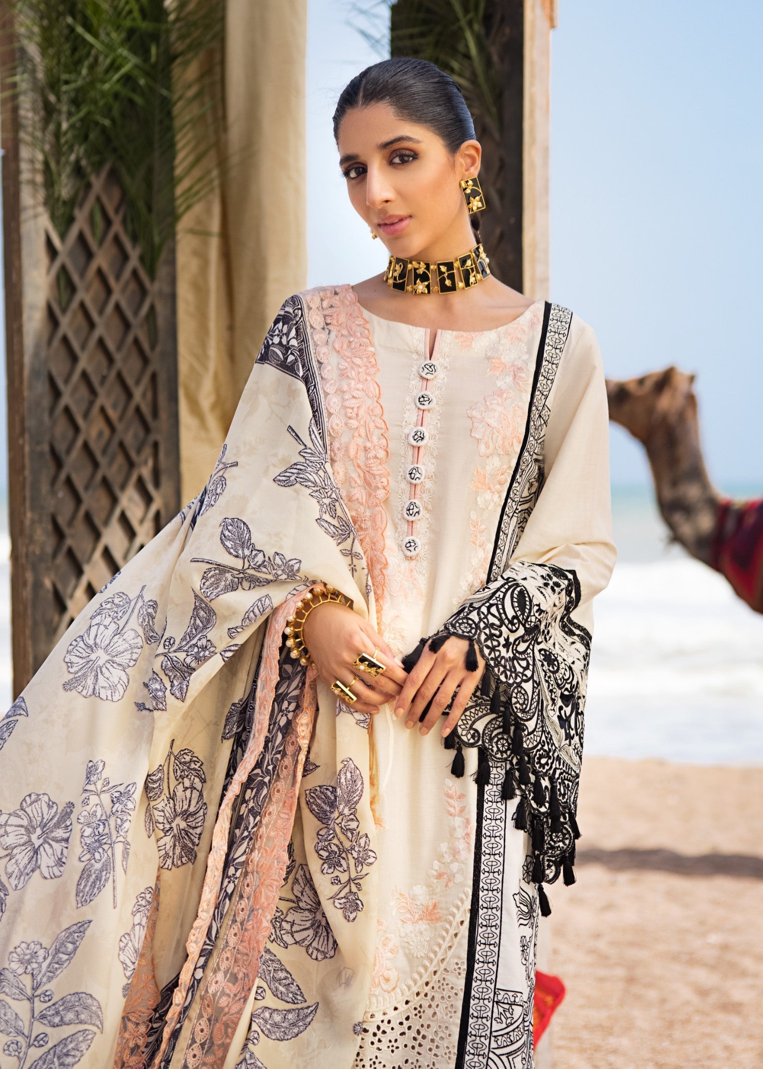 lawn Unstitched in Pink, beige