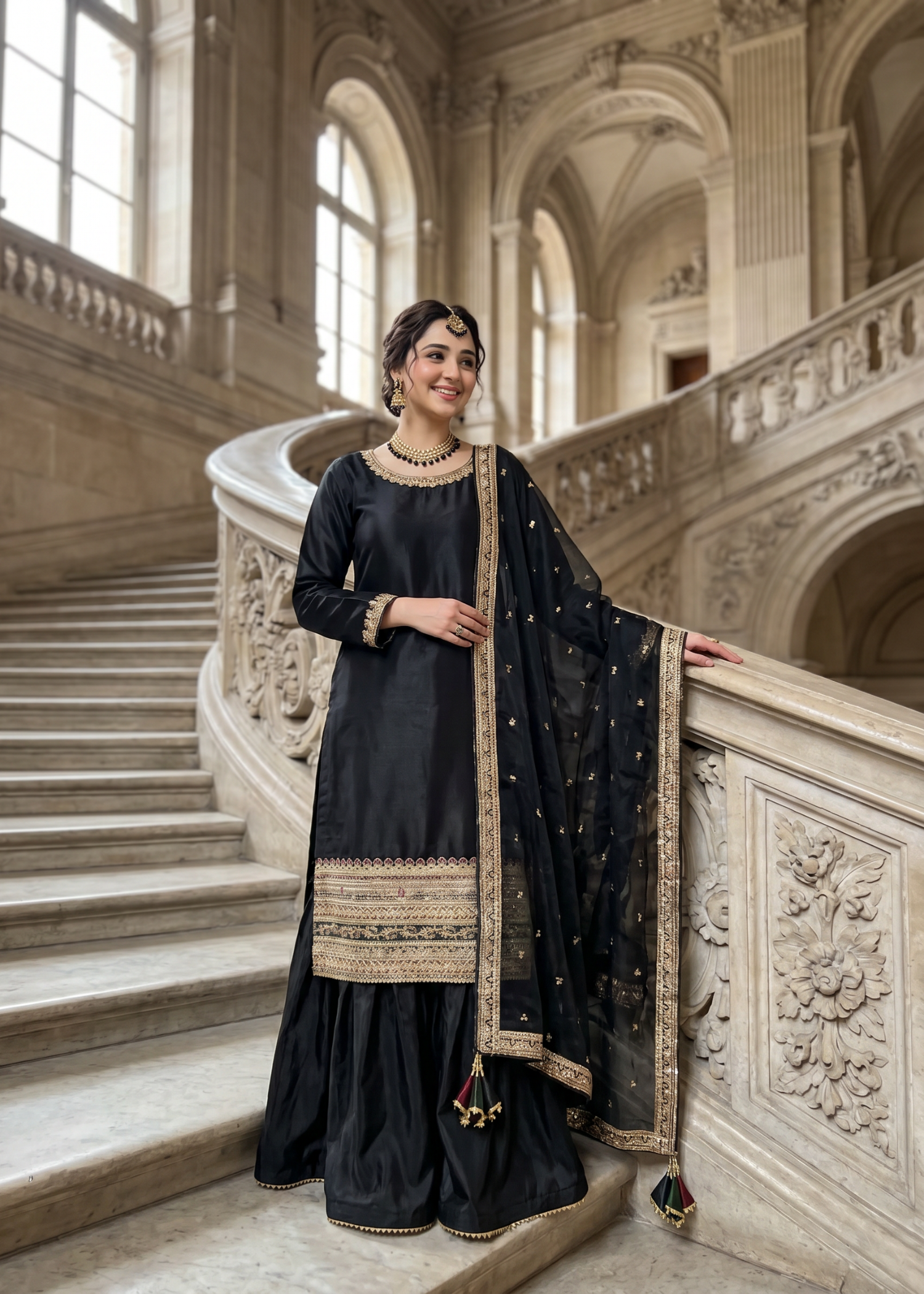 silk Gharara in Black