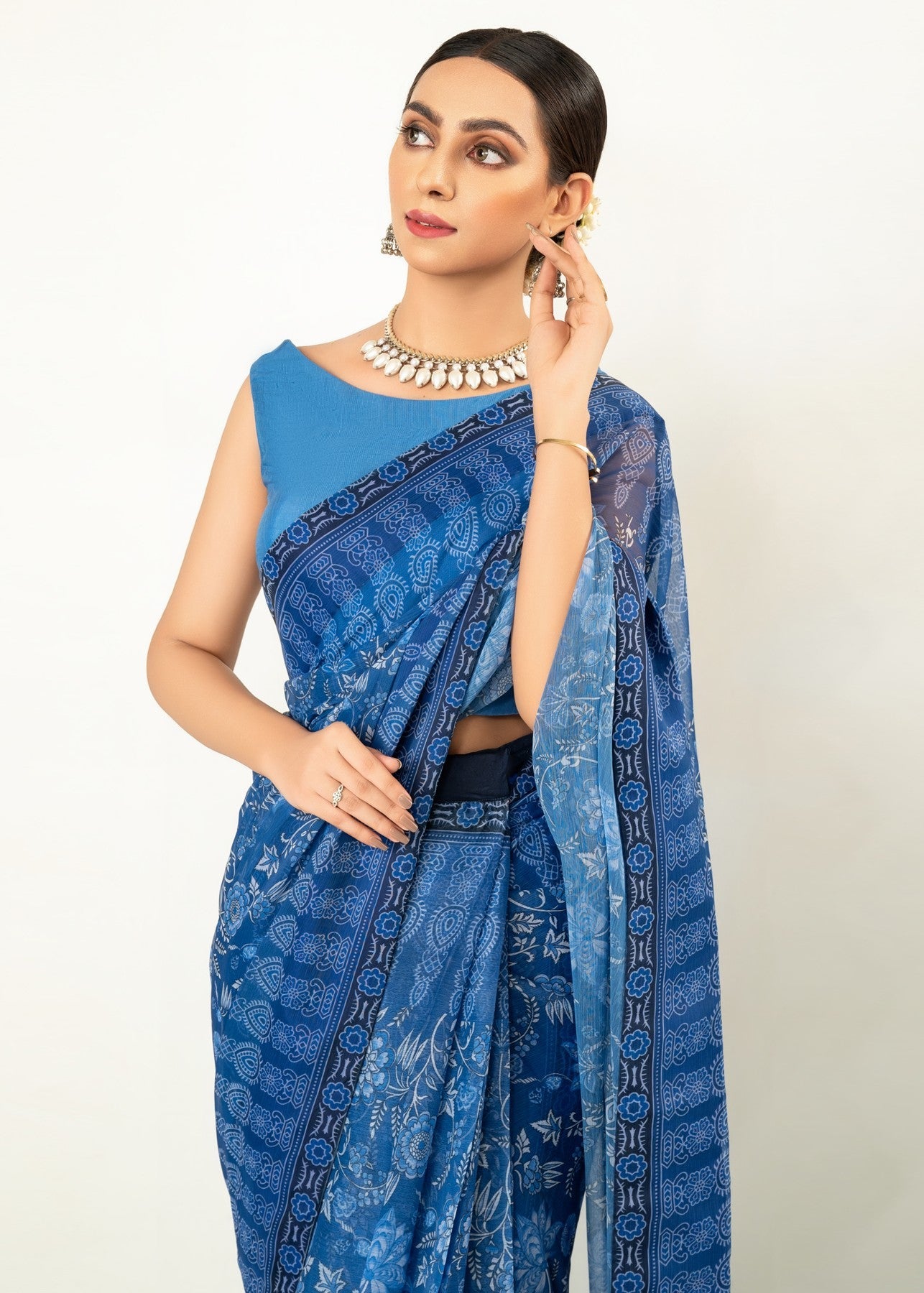 chiffon Unstitched in Dark blue