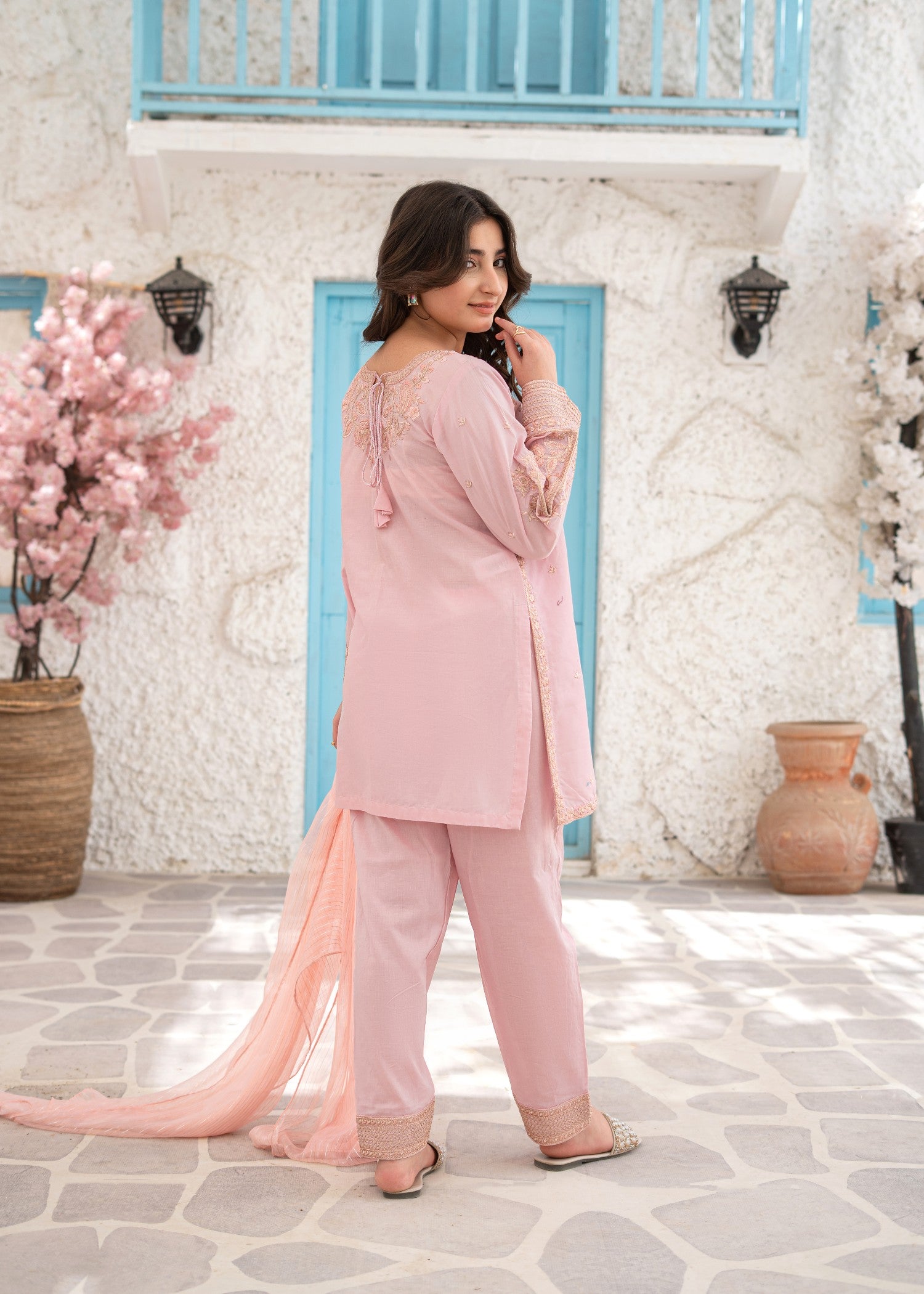 cotton Kurta Set in Pastel pink