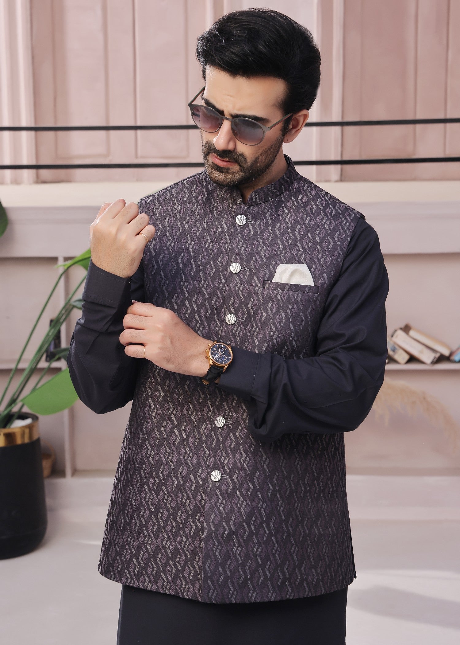 jamawar Waistcoat in Charcoal
