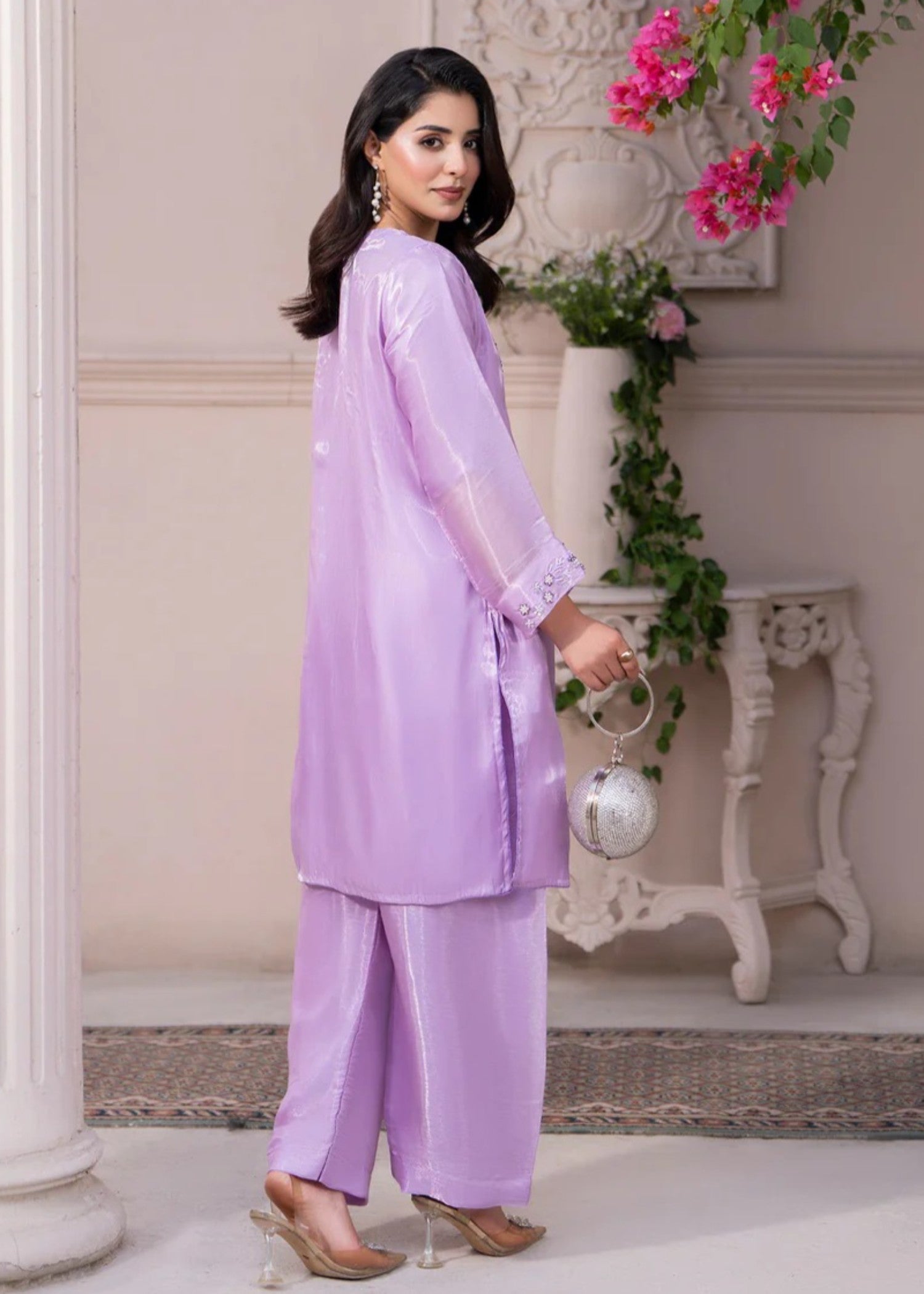 silk Kurta Set in Lavender mist