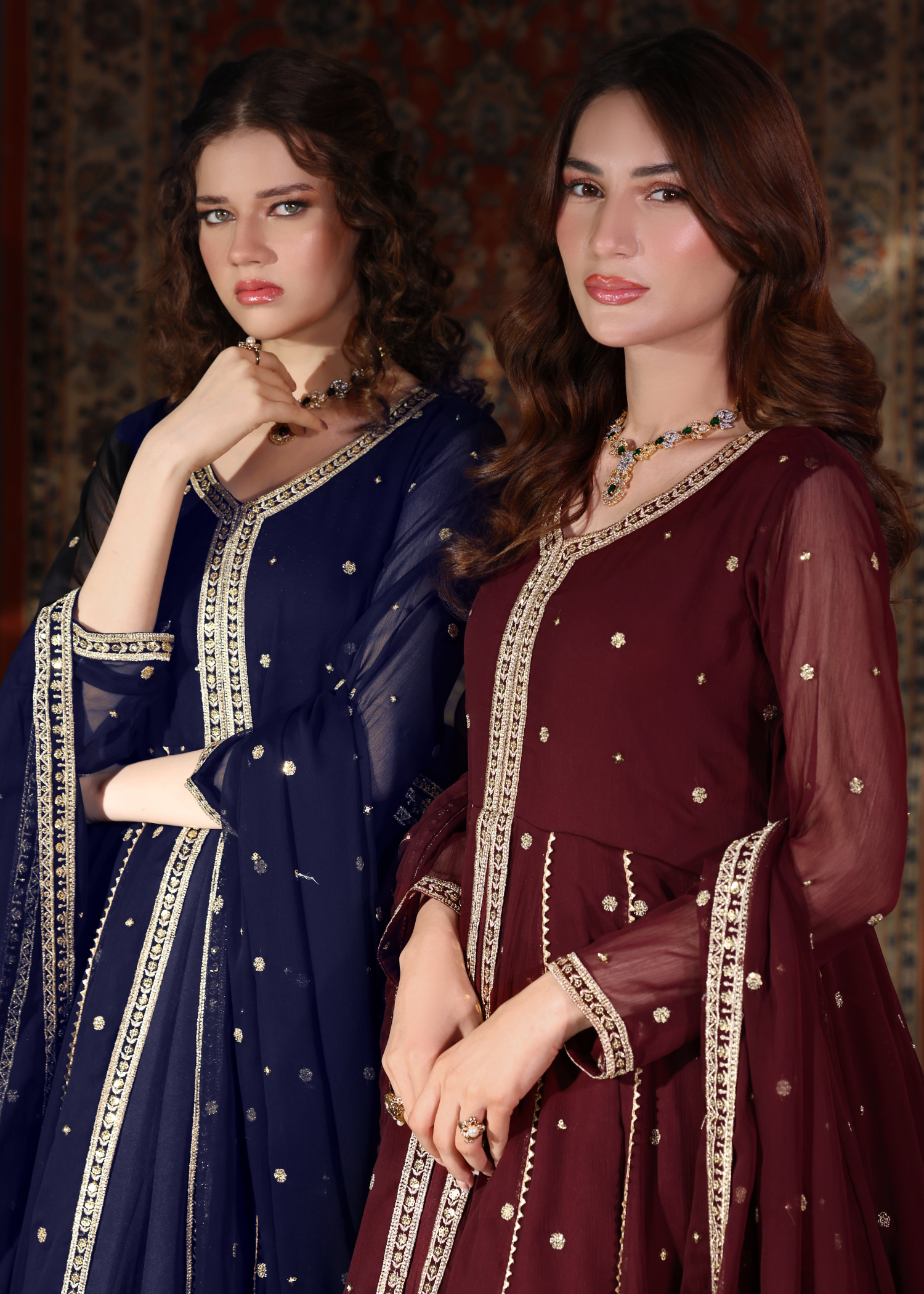 chiffon Pishwas in Navy blue