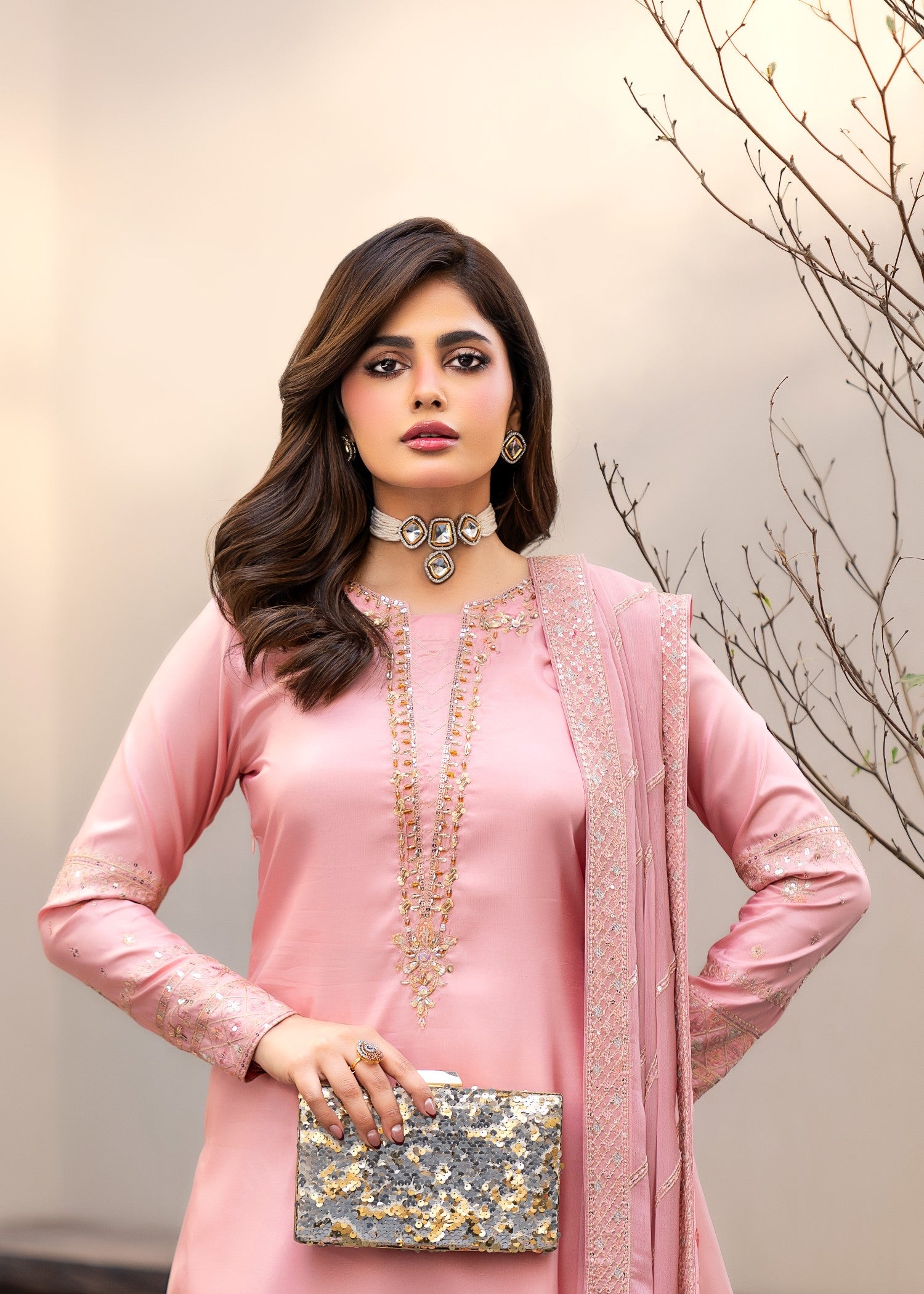 kattan silk Sharara in Tea rose pink