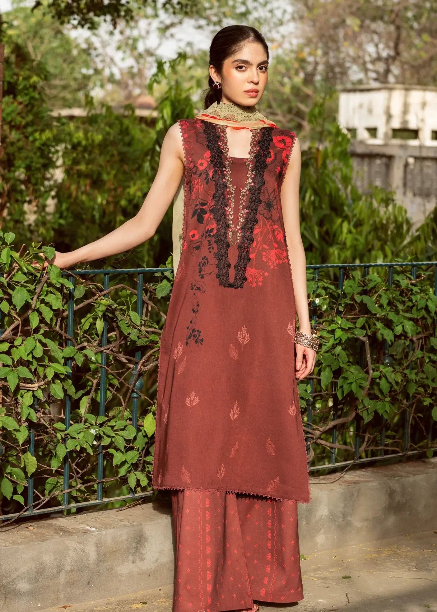 lawn Unstitched in Rustic red