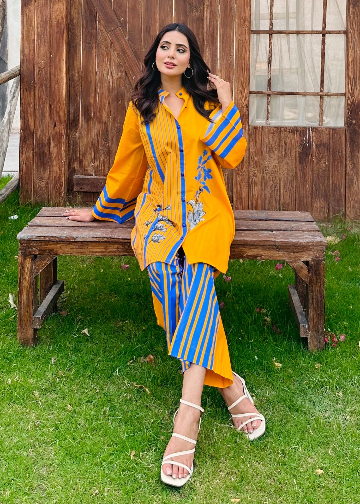 lawn Co ord Sets in Honey, blue
