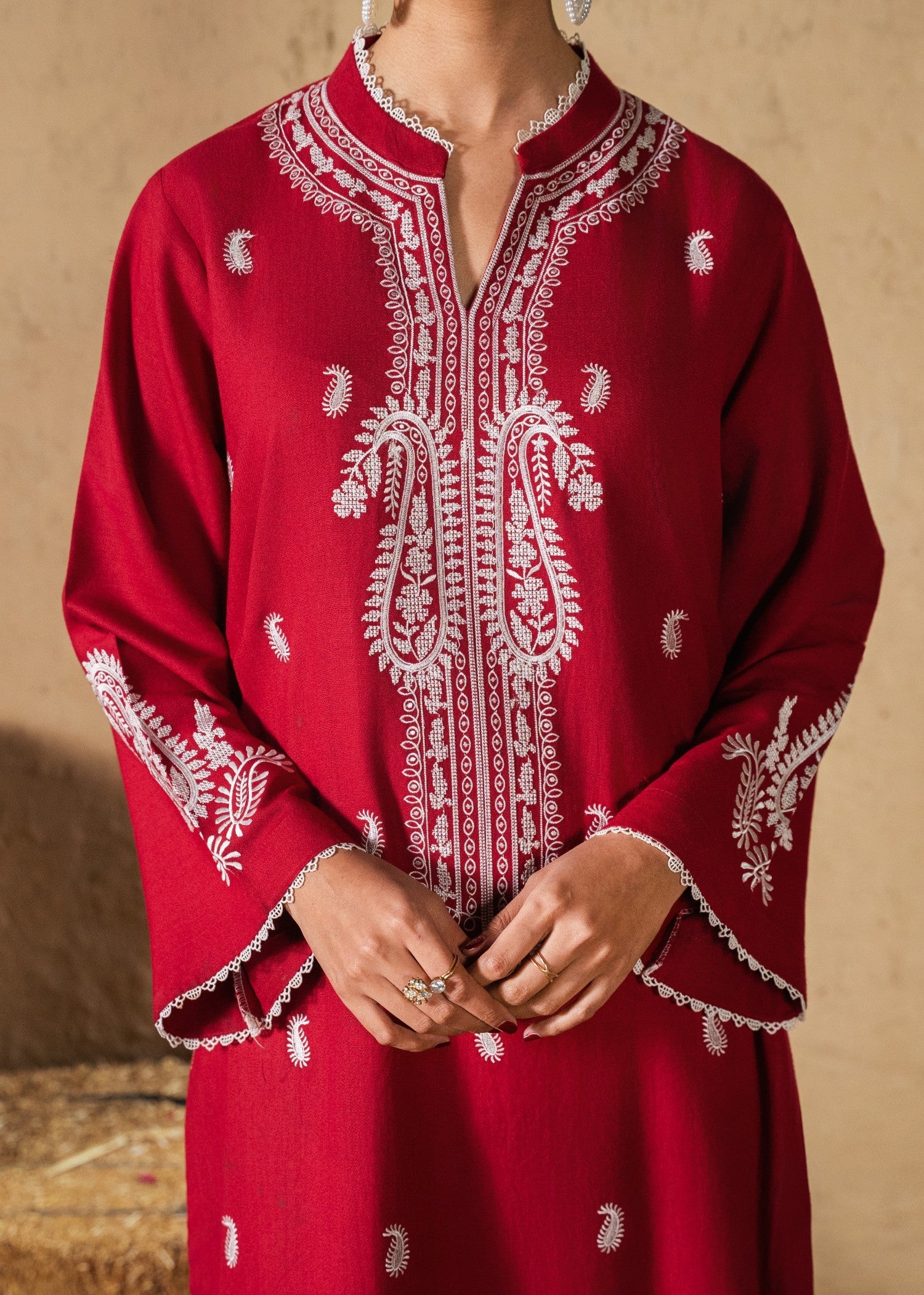 dhanak Kurta Set in Crimson