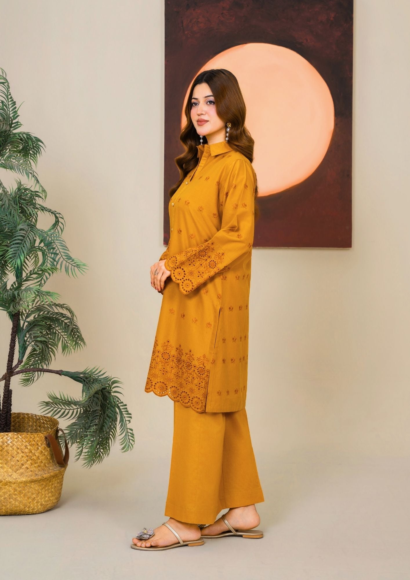 cambric Kurta Set in Mustard