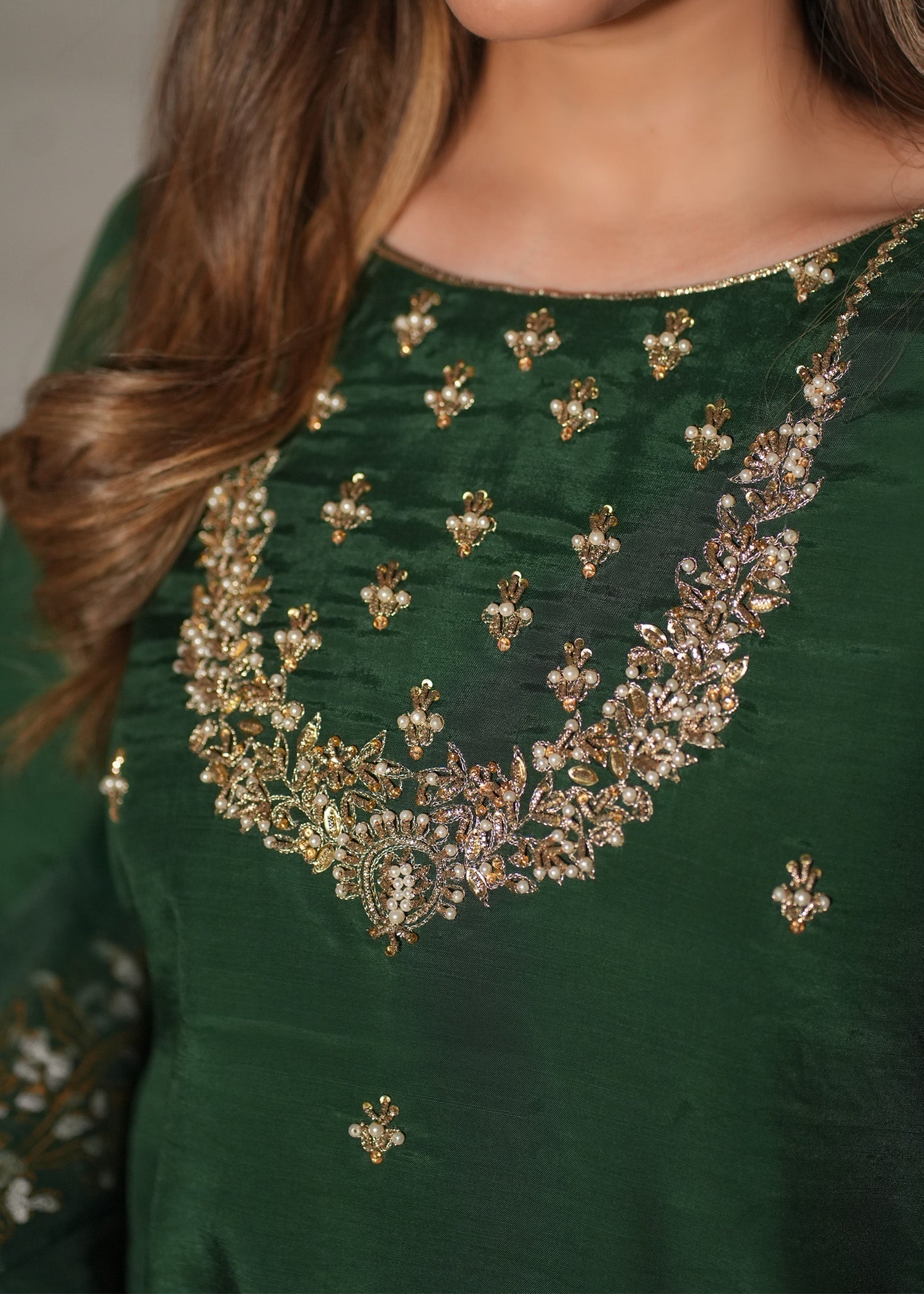 raw silk Kurta Set in Bottle green
