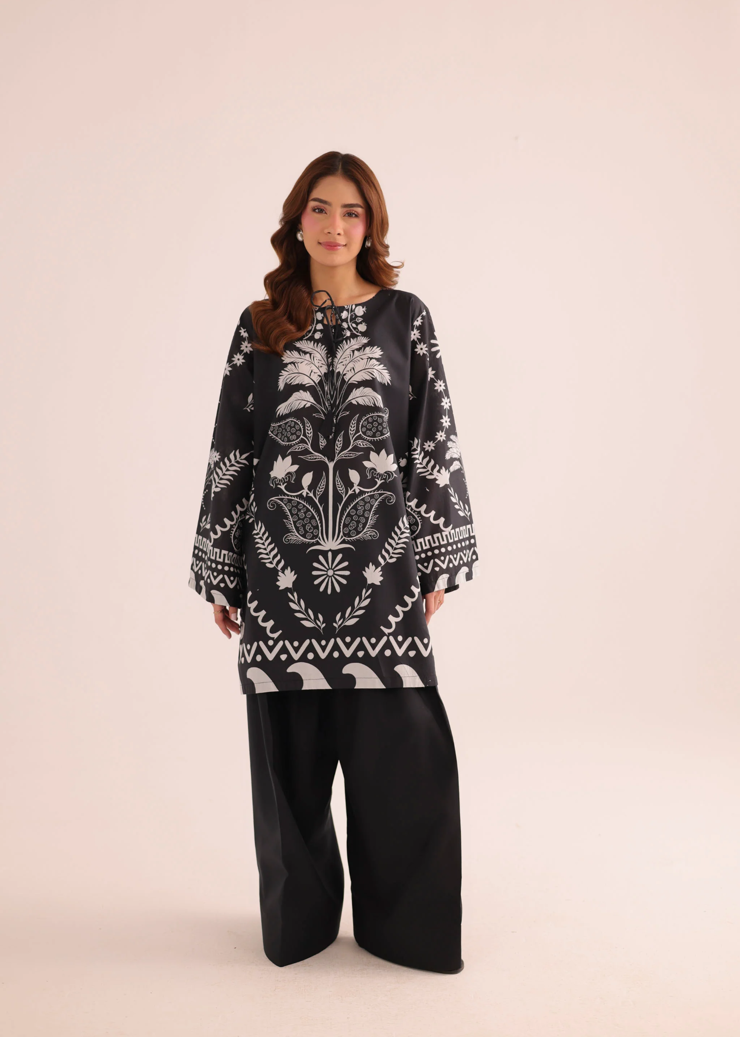 poly lawn Kurti in Black