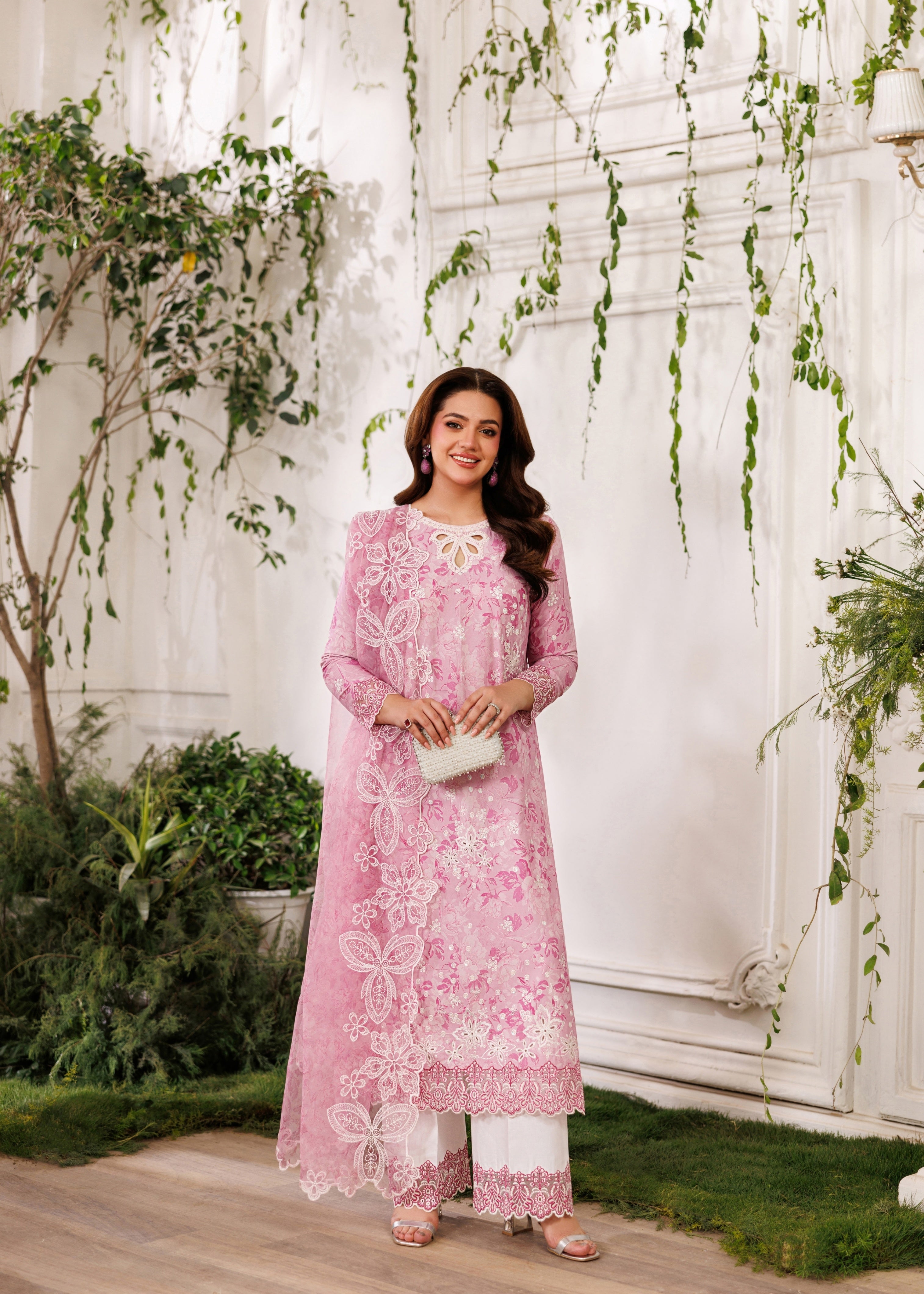 poly organza Kurta Set in Pink