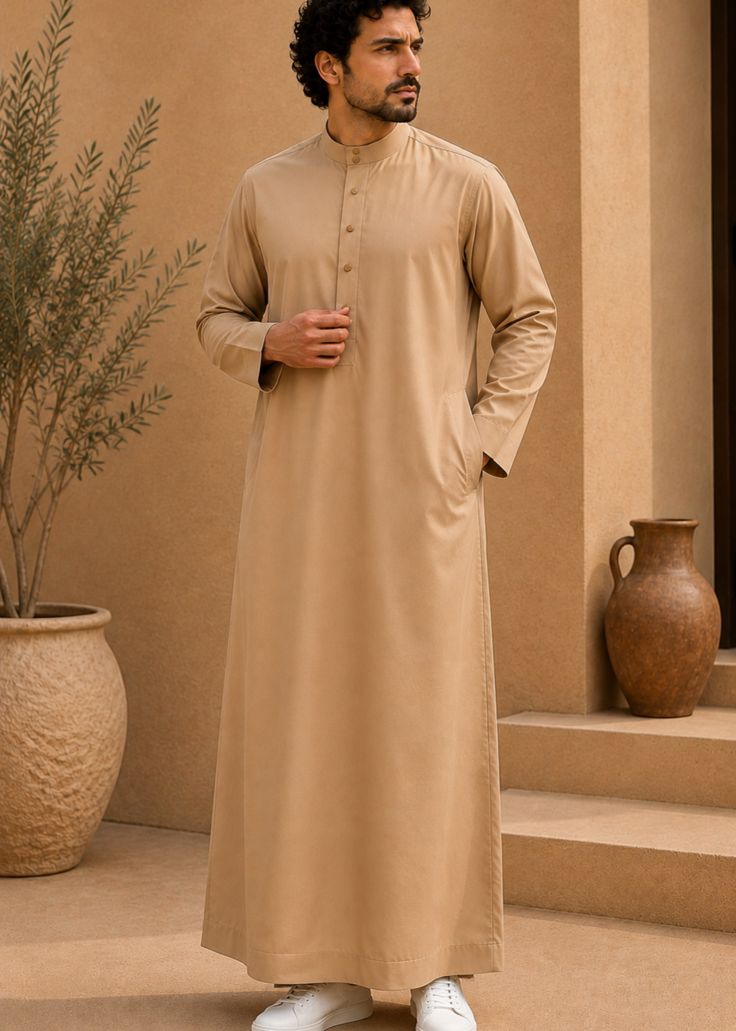 wash & wear Kurta in Sand brown
