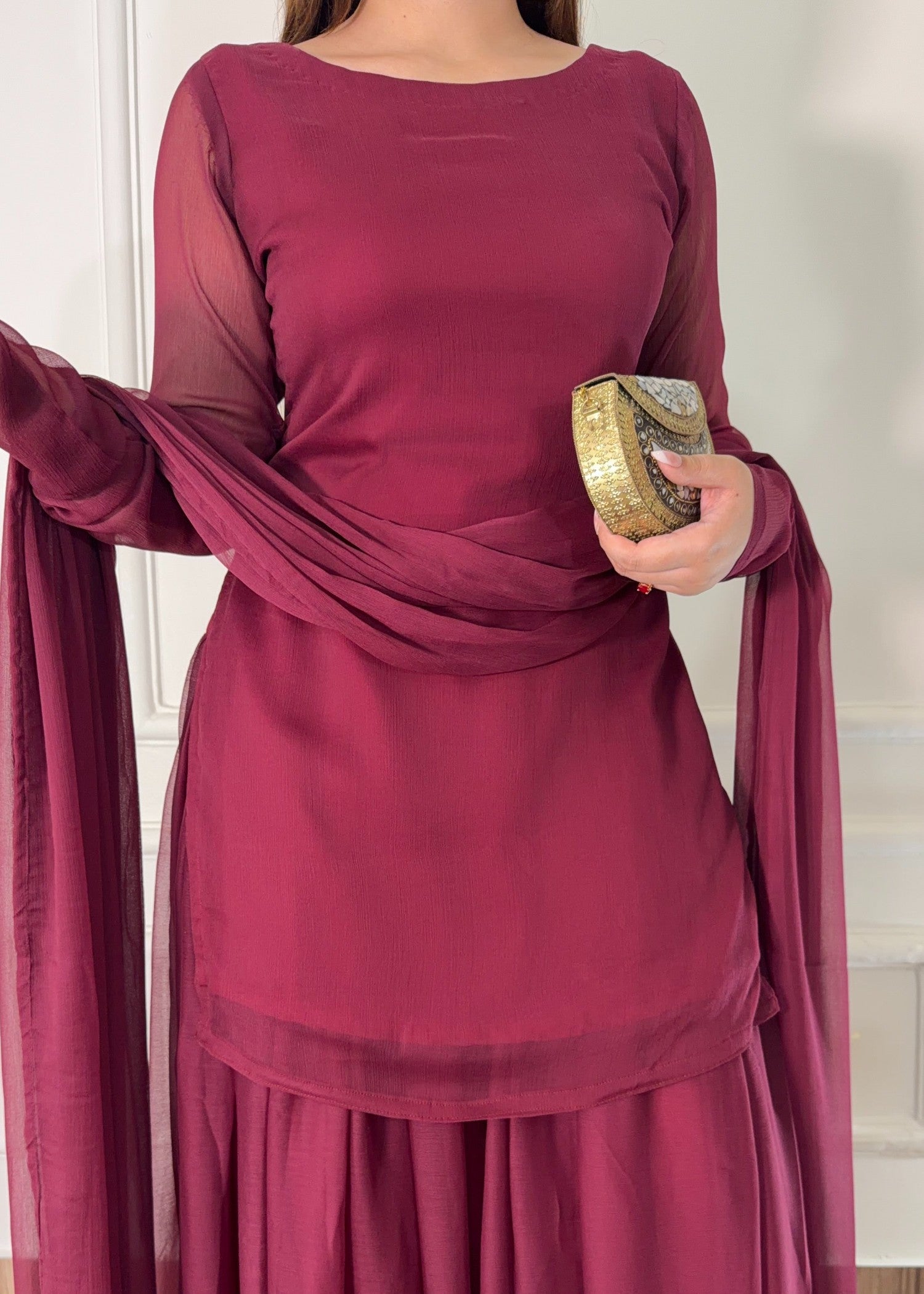 bemberg crinkle chiffon Sharara in Maroon