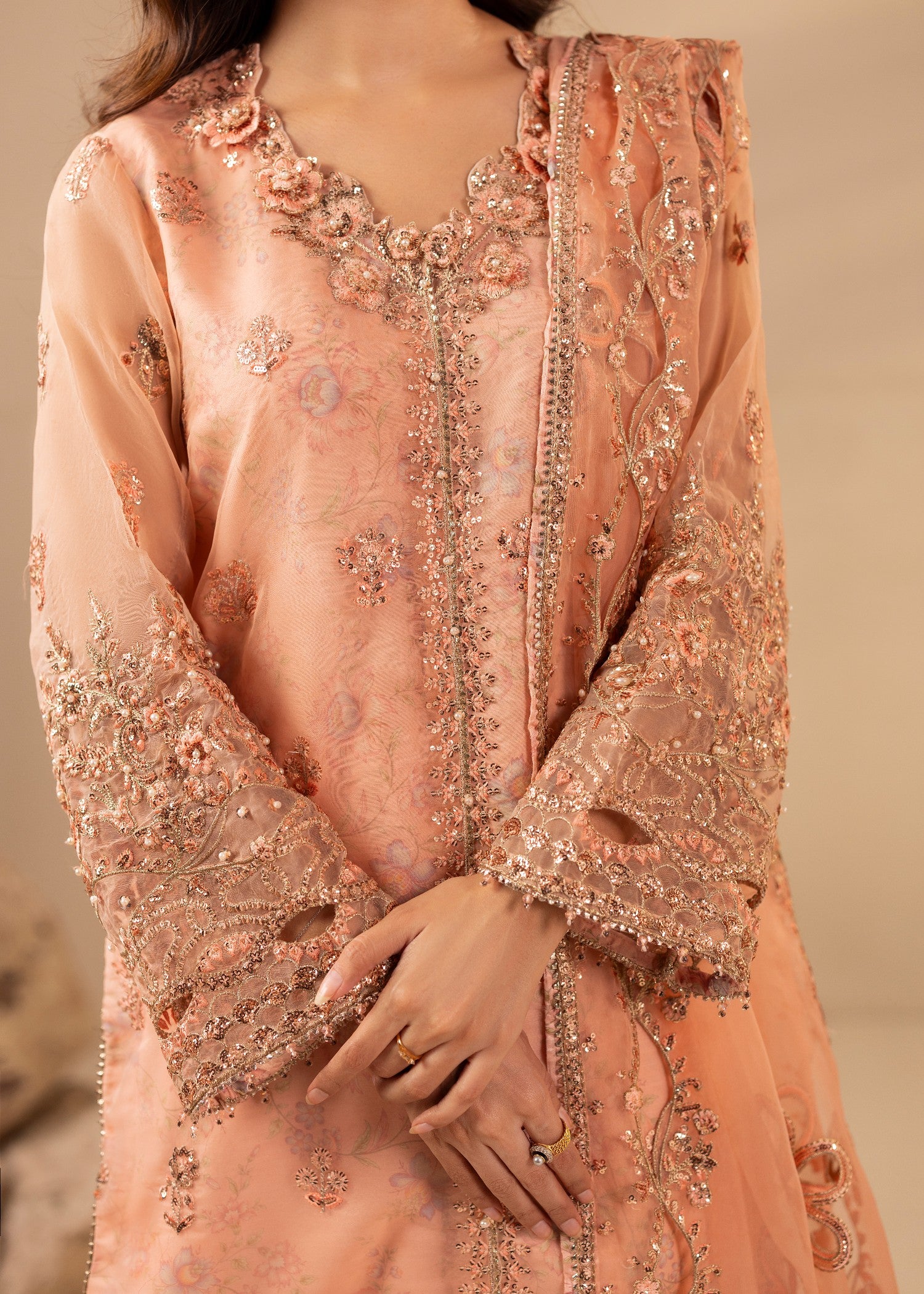 organza Sharara in Peach pink